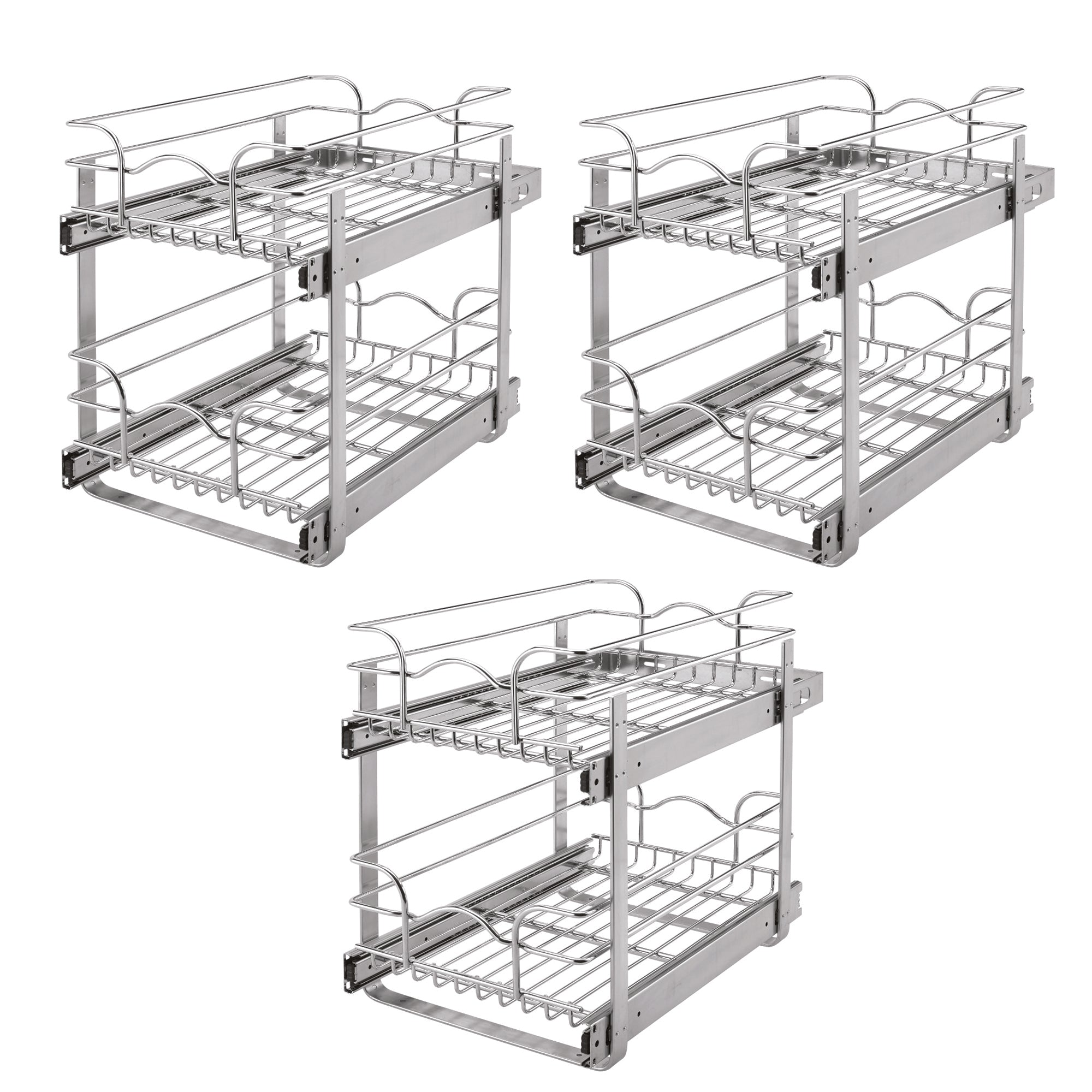 Rev-A-Shelf 12" Wide 22" Deep Base Kitchen Cabinet Pull Out Wire Basket (3 Pack)
