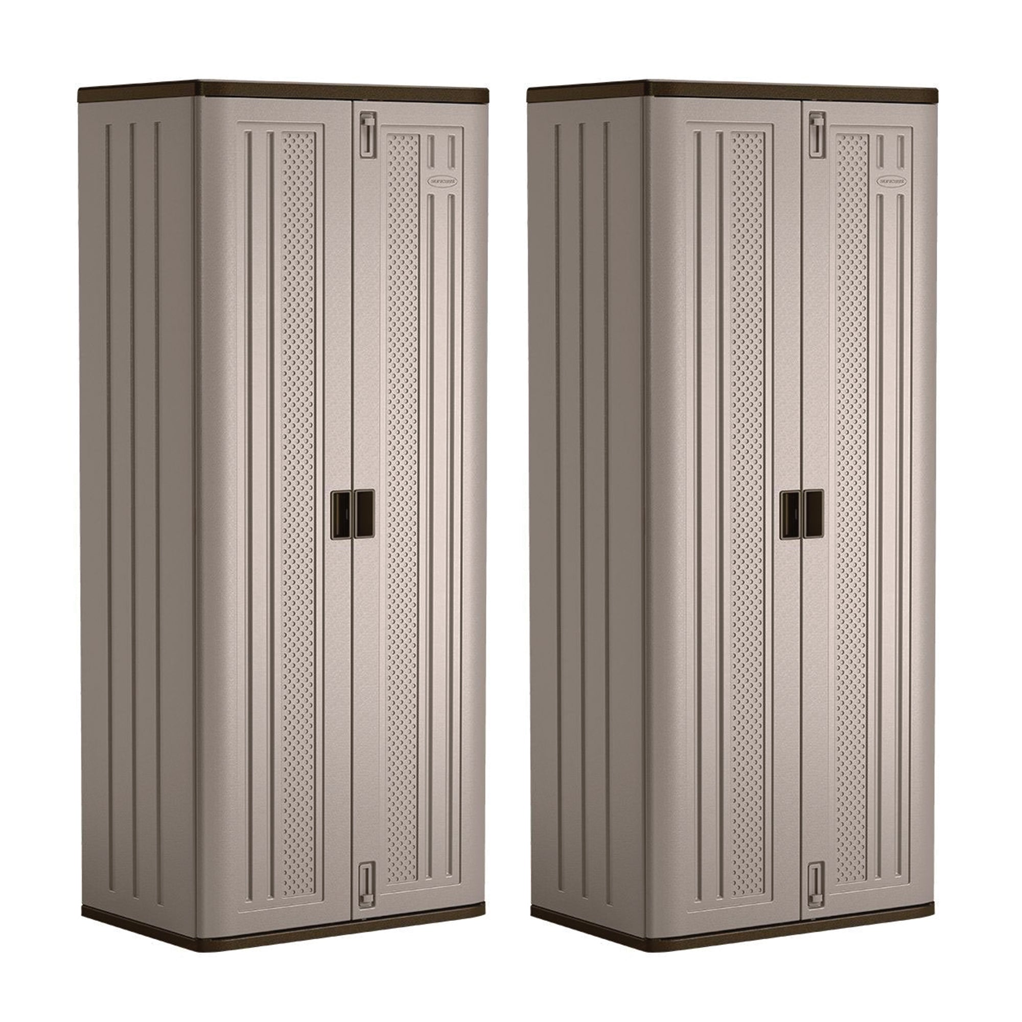 Suncast Tall Storage Cabinet Building with Shelves and Doors, Platinum (2 Pack)