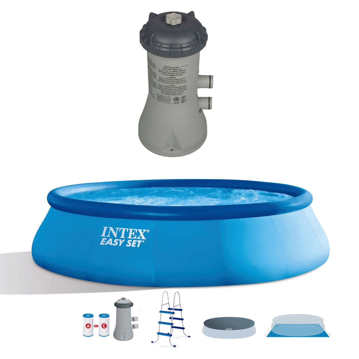 Inflatable Above Ground Swimming Pool Bundled w/Pool Filter Pump System