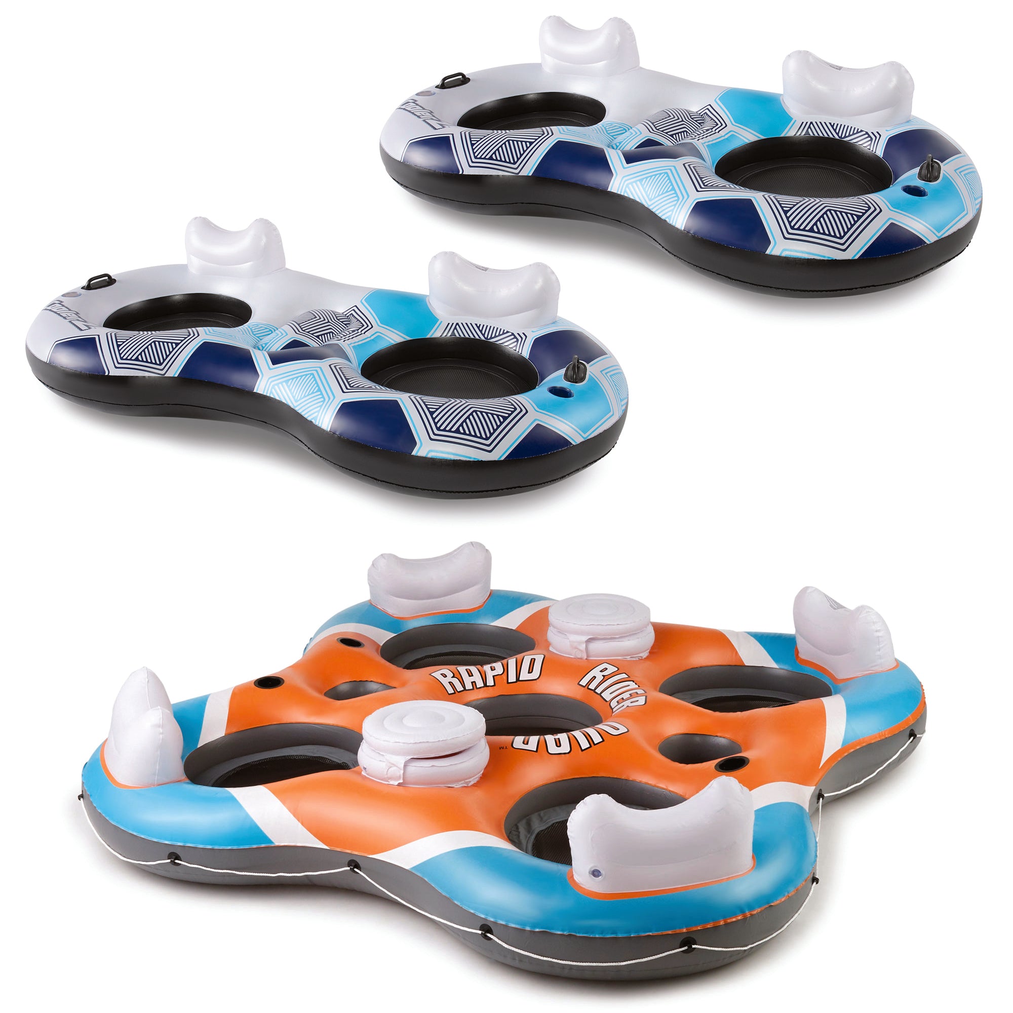 Bestway Rapid Rider 2 Person Float (2 Pack) & Rapid Rider 4 Person Floating Raft - VMInnovations