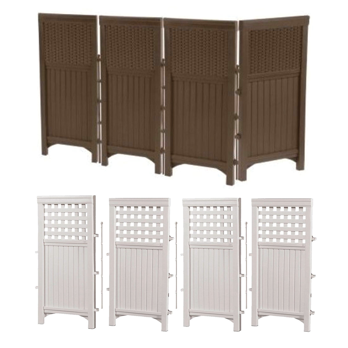 Suncast 4 Panel Wicker Screen Enclosure, Java & Outdoor 4-Panel Fence, White - VMInnovations