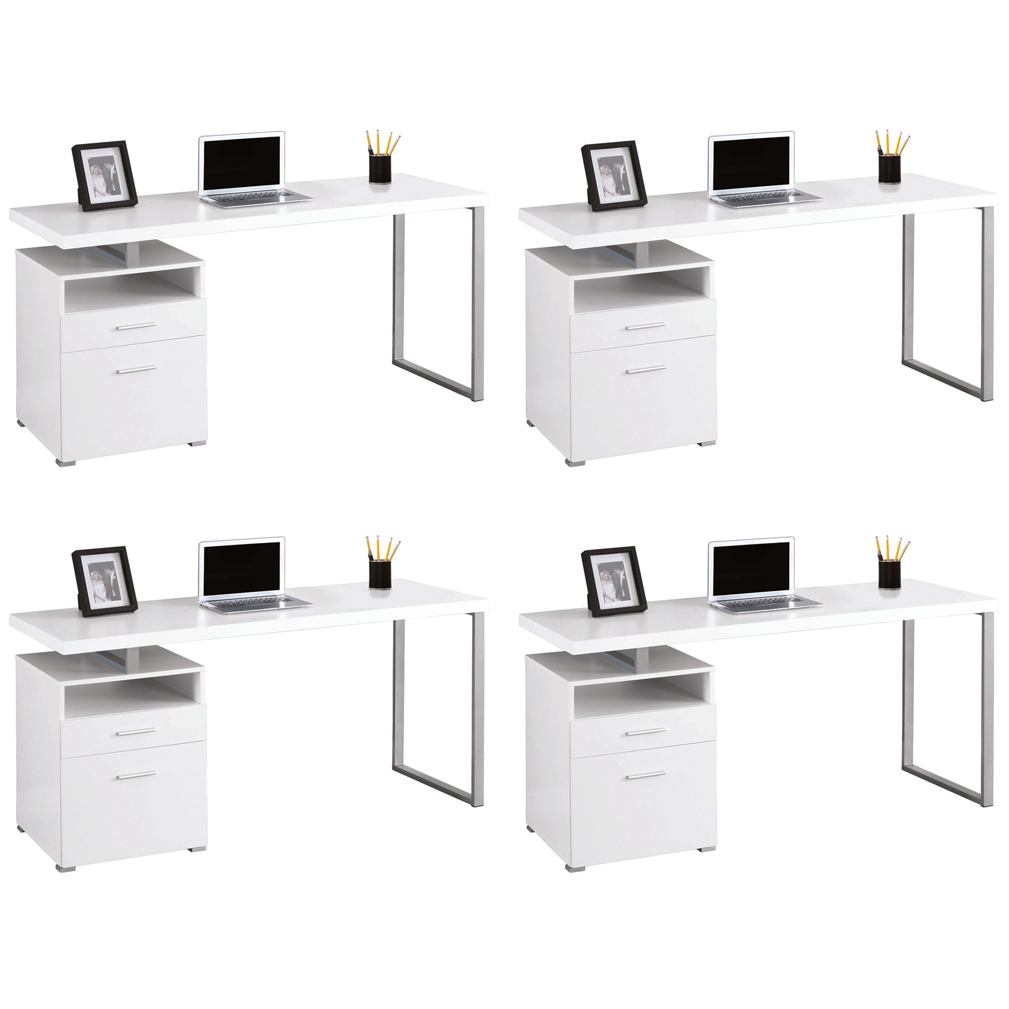 Monarch Specialties 60" Contemporary Computer Desk Filing Drawer, White (4 Pack)