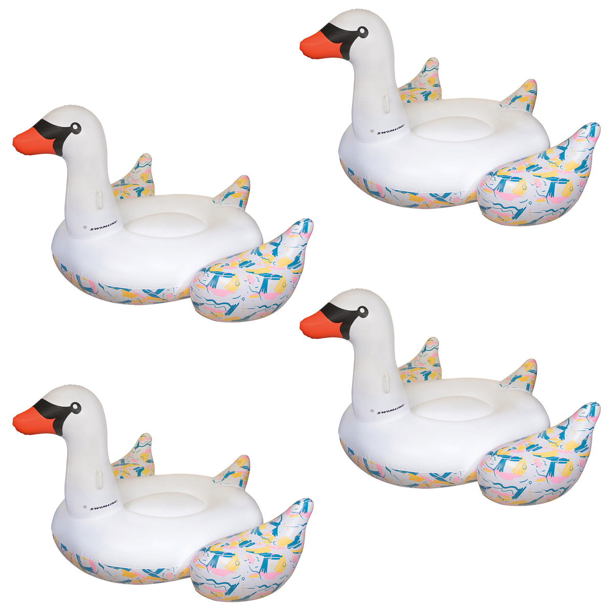 Swimline Giant Inflatable Ride On Swan Swimming Pool Water Float Raft (4 Pack)