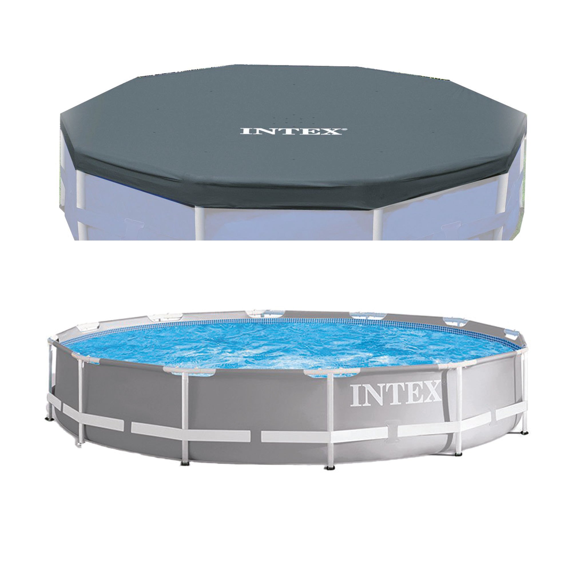 Intex 12ft x 30in Prism Frame Above Ground Pool w/ Pump & Intex 12ft Pool Cover
