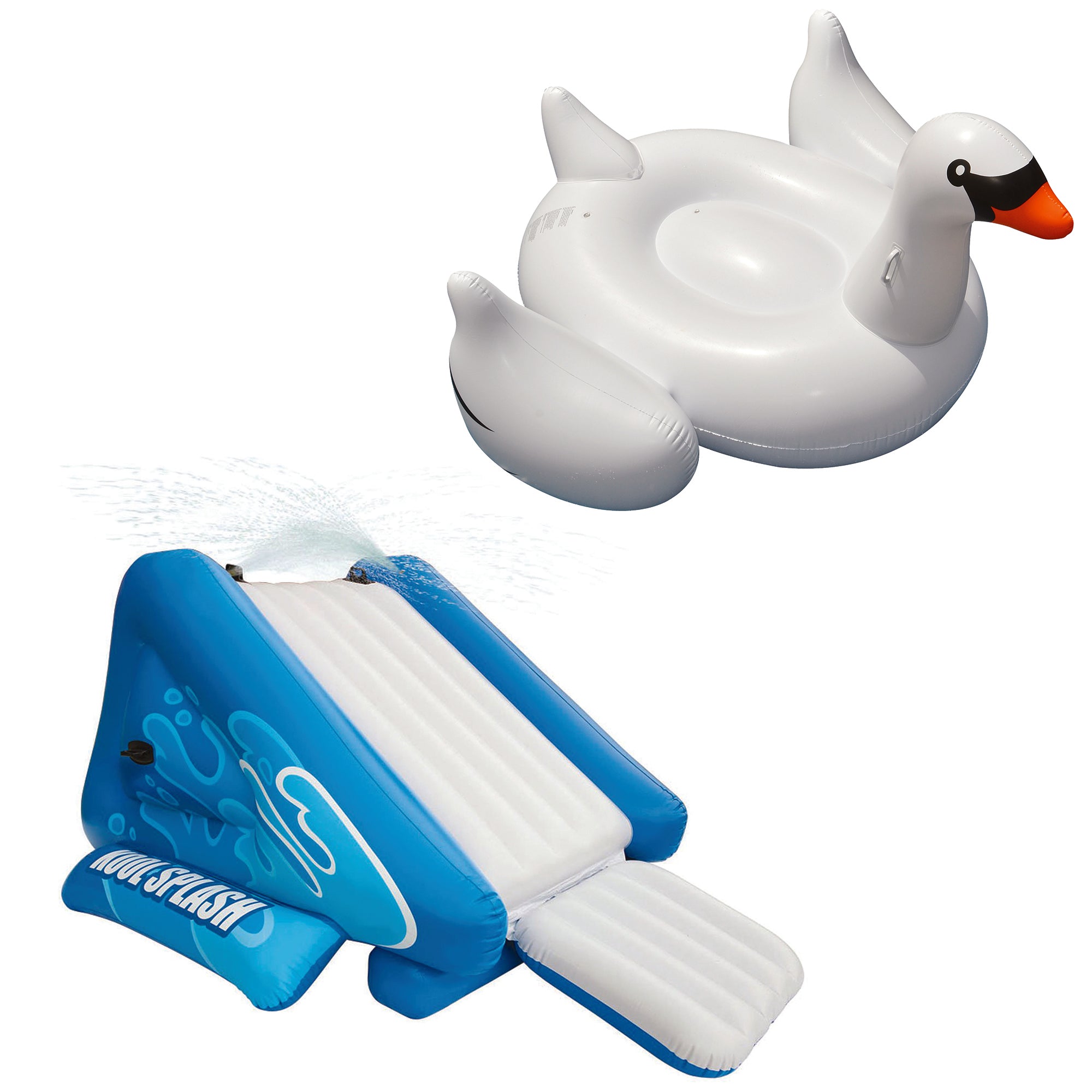 Inflatable Play Center Water Slide Bundled with Swimline Giant Swan Inflatable Float