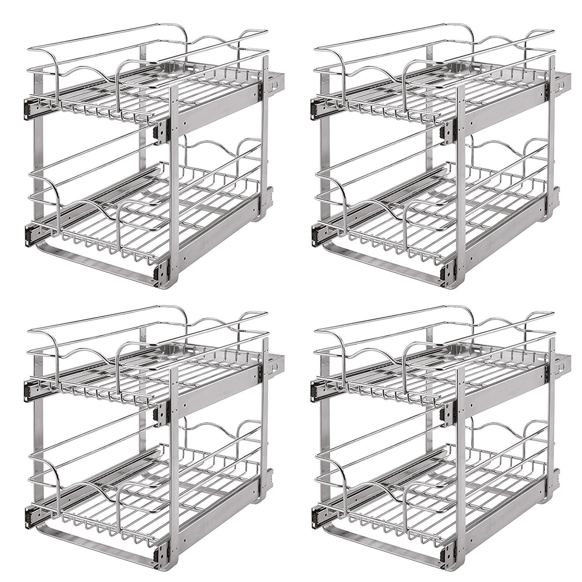 Rev-A-Shelf 12" Wide 18" Deep Base Kitchen Cabinet 2 Tier Wire Basket (4 Pack)