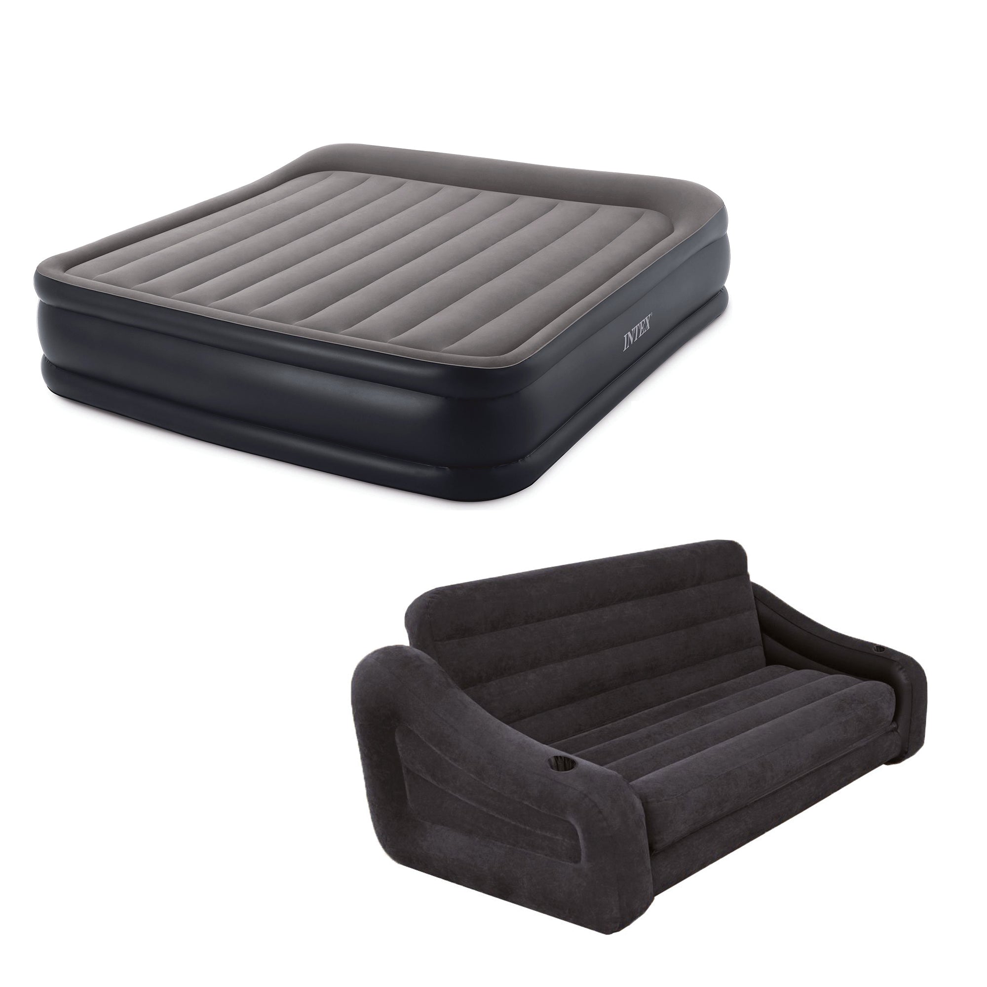 Deluxe Inflatable Air Mattress Bed Bundled w/ Inflatable Futon Sofa Couch