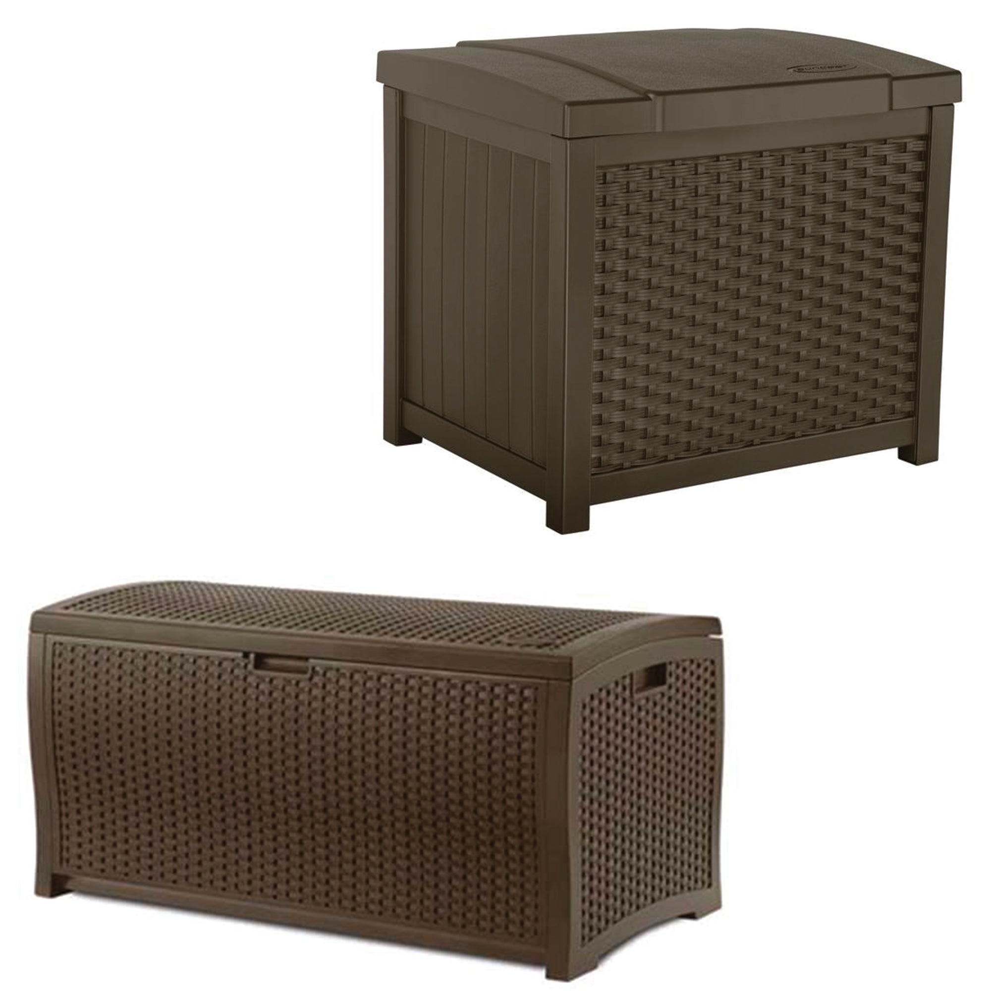 Suncast Wicker Outdoor Storage & Seat & Wicker Outdoor Patio Storage Deck Box - VMInnovations