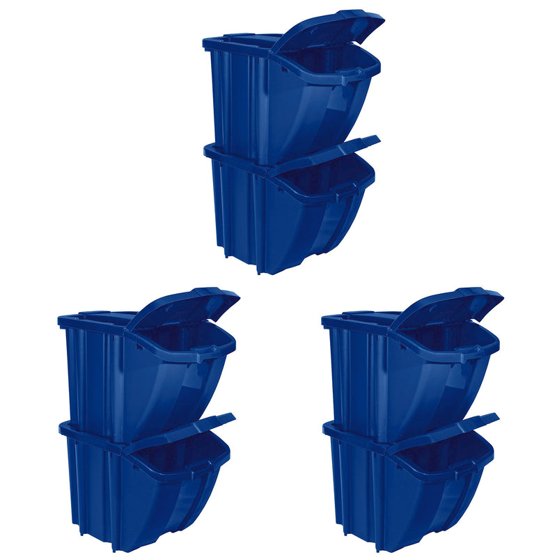 Suncast BH18BLUE2 Stackable Recycling Bin Containers with Lids, Blue (6 Pack)