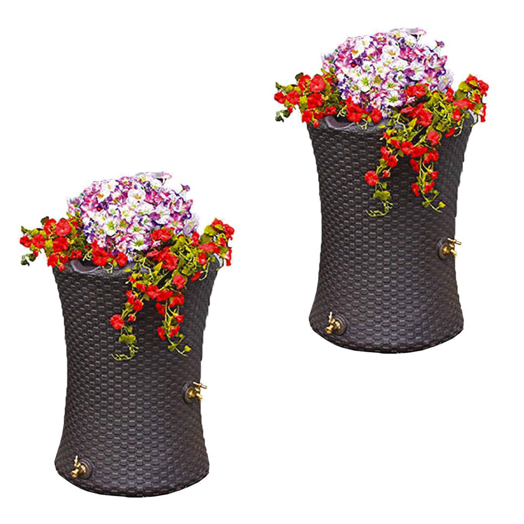 Good Ideas Impressions 50 Gallon Nantucket Rain Barrel Planter, Brown (2 Pack)