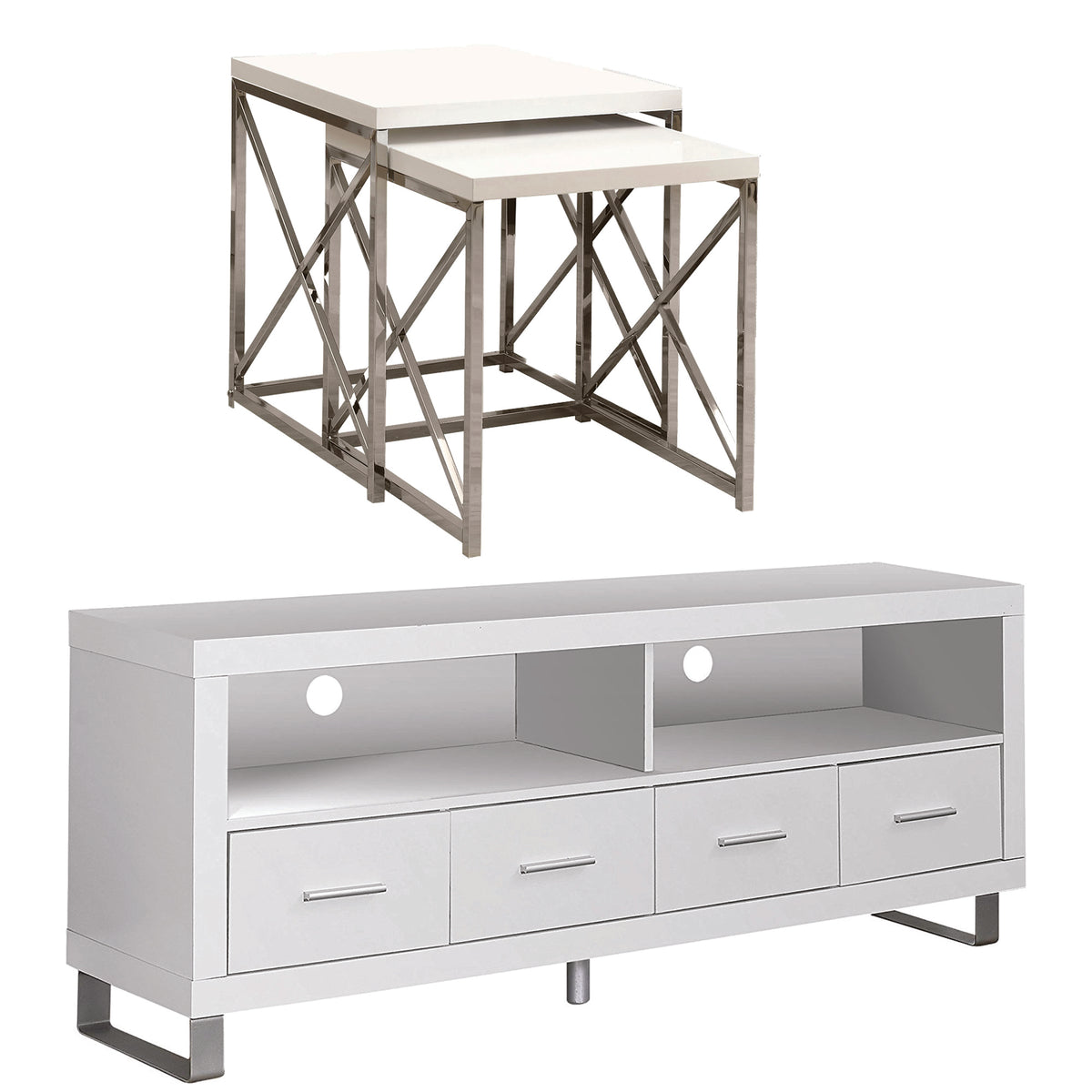 Monarch Entertainment Center TV Stand w/ Monarch Specialties End Tables