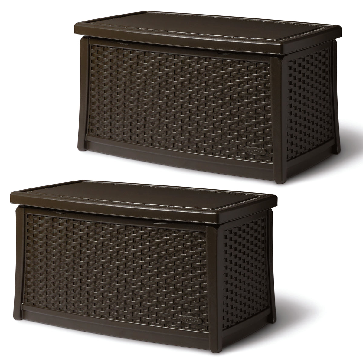 Suncast Elements Outdoor Resin Wicker Coffee Table with Storage, Java (2 Pack)