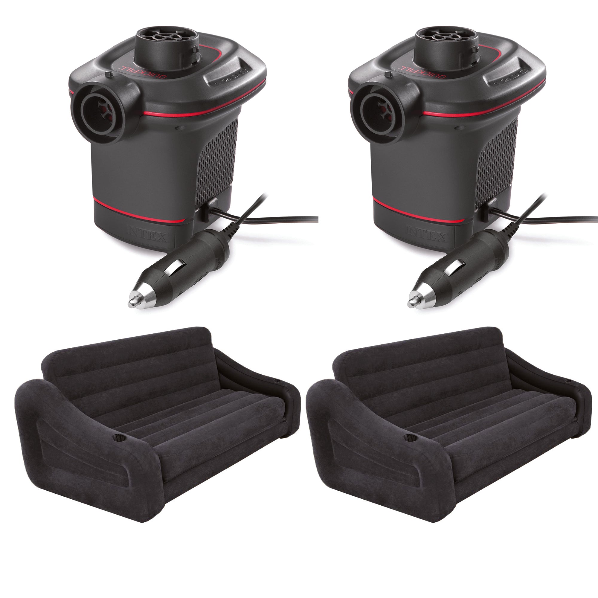 DC Car Pump (2 Pack) Bundled w/ Inflatable Queen Pull Out couch (2 Pack) - VMInnovations