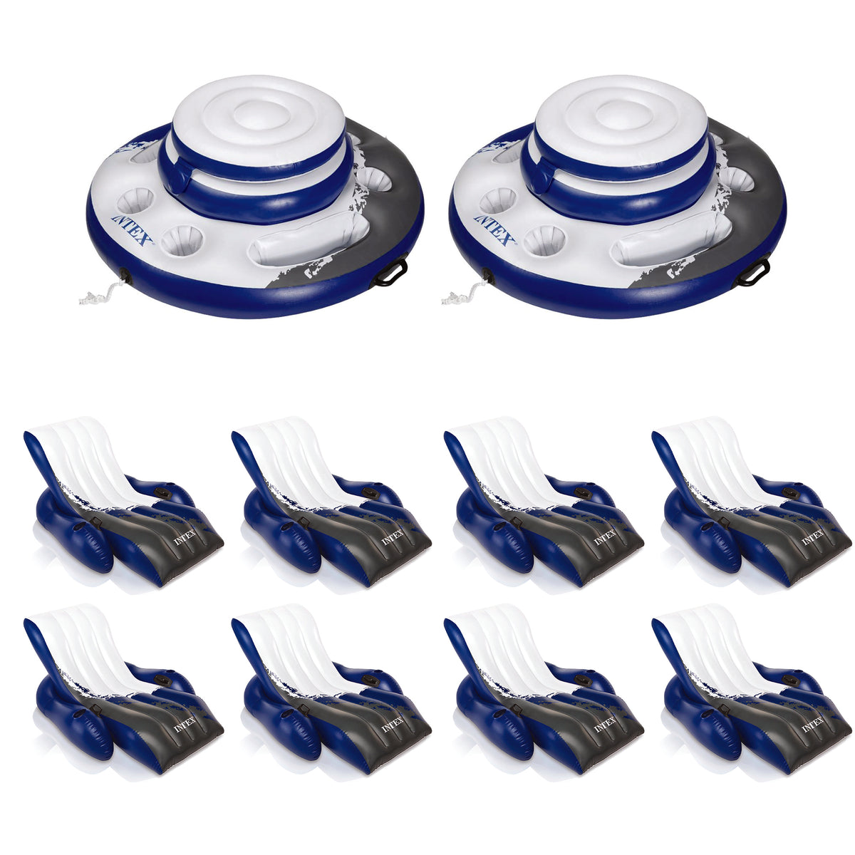Inflatable Floating Cooler (2 Pack) Bundled w/ Connect Inflatable Float (8 Pack)