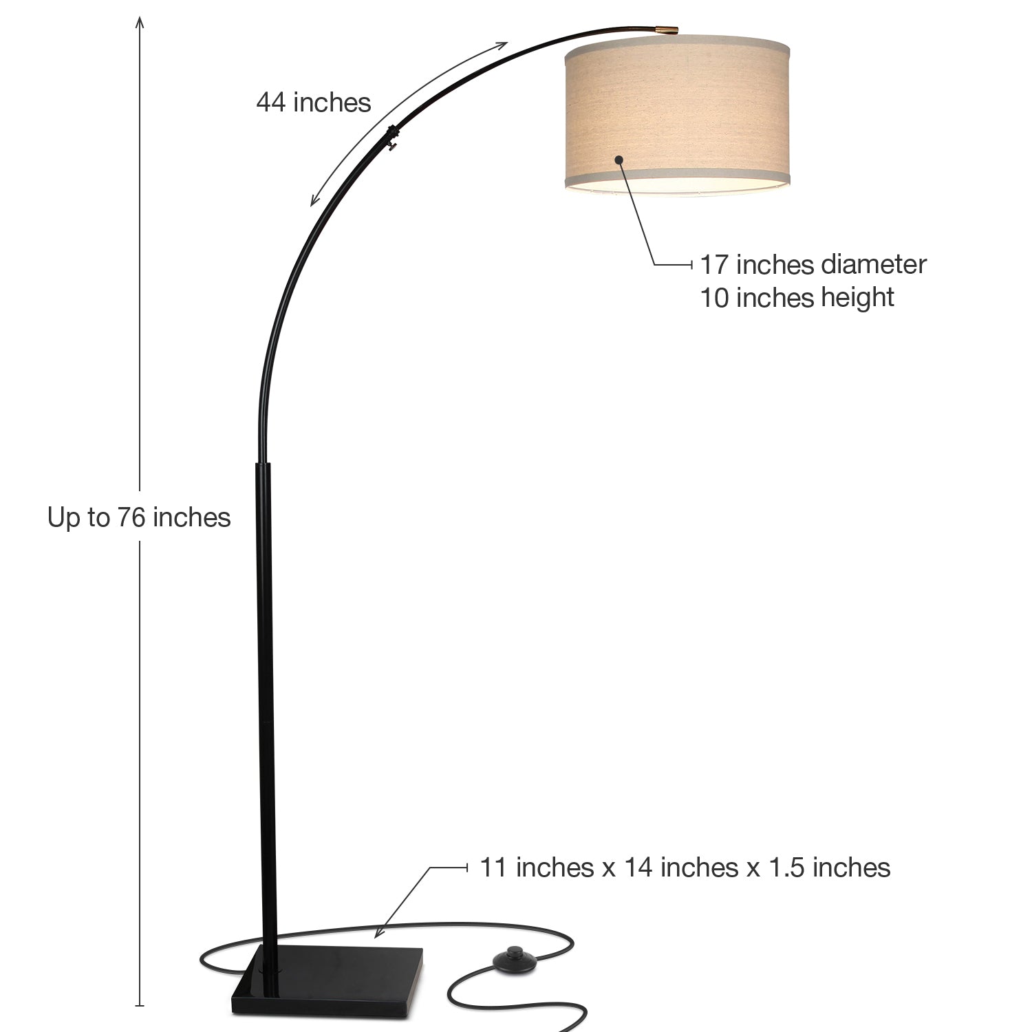 Brightech Logan Arc Standing Floor Lamp with LED Bulb Drum Shade, Black (Used)
