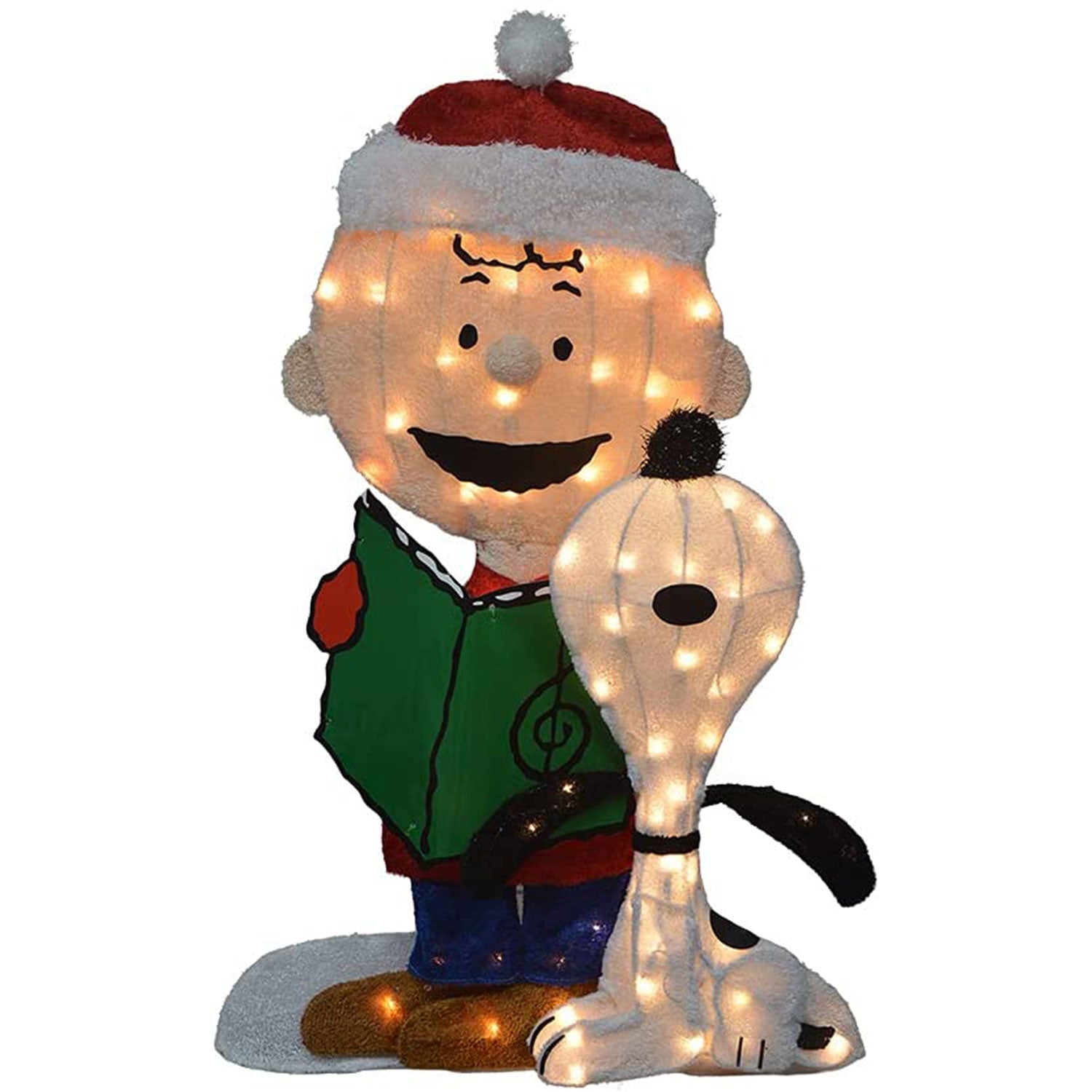 ProductWorks Peanuts Charlie Brown & Singing Snoopy + Woodstock Santa Hat Decor - VMInnovations