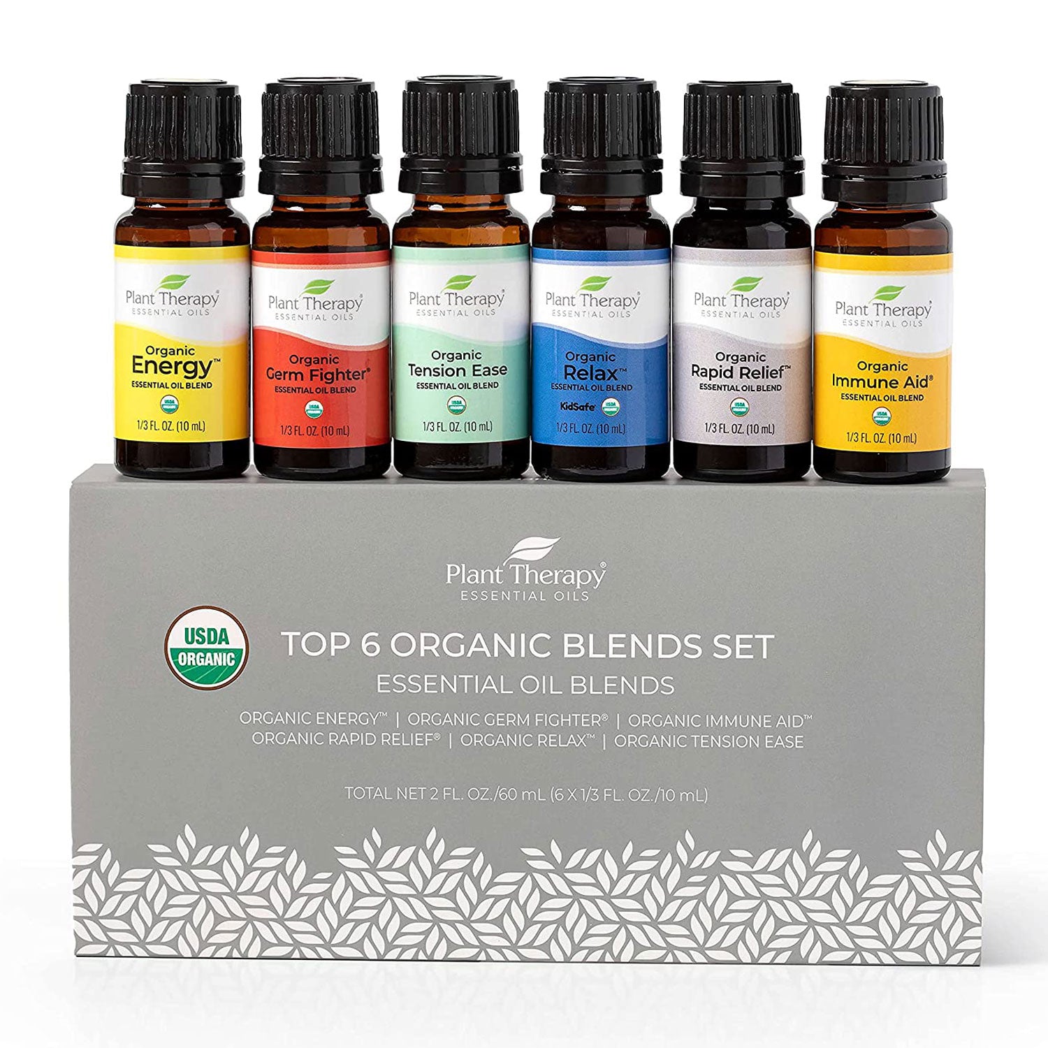 Plant Therapy 10 mL Essential Oils, 0.33 Oz, Top 6 Organic Blends (Open Box) - VMInnovations