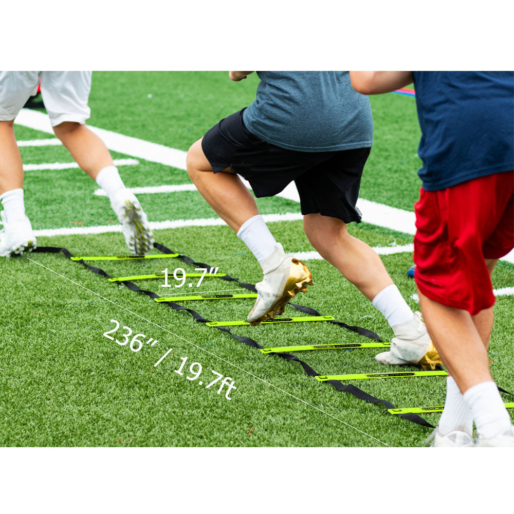 HolaHatha 20 Ft 12 Rung Adjustable Sports Agility Training Ladder, Yellow (Used) - VMInnovations