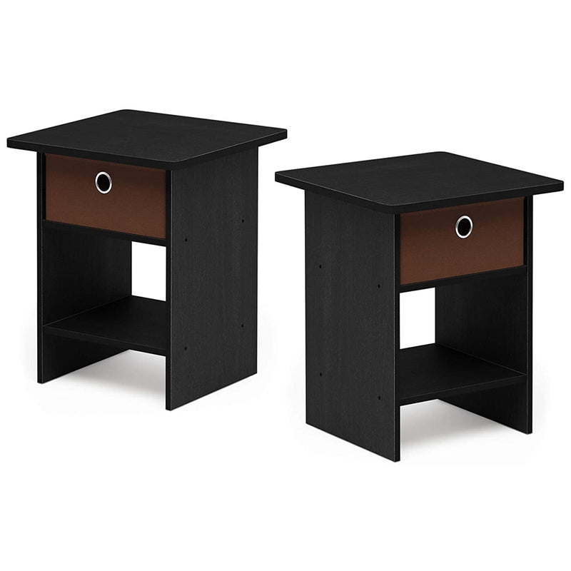 Furinno Bin Drawer End Table Nightstand Storage Shelf, Americano/Brown, (2 Pack)