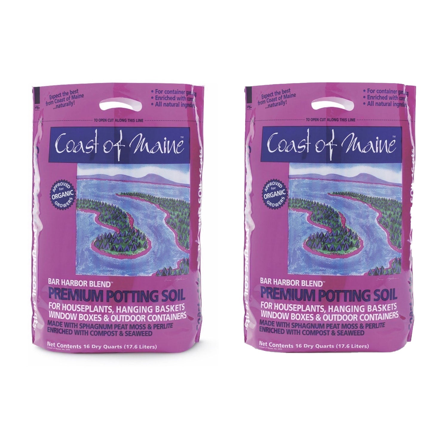 Coast of Maine Bar Harbor Blend Organic Potting Soil, 16 Quart Bag (2 Pack) - VMInnovations