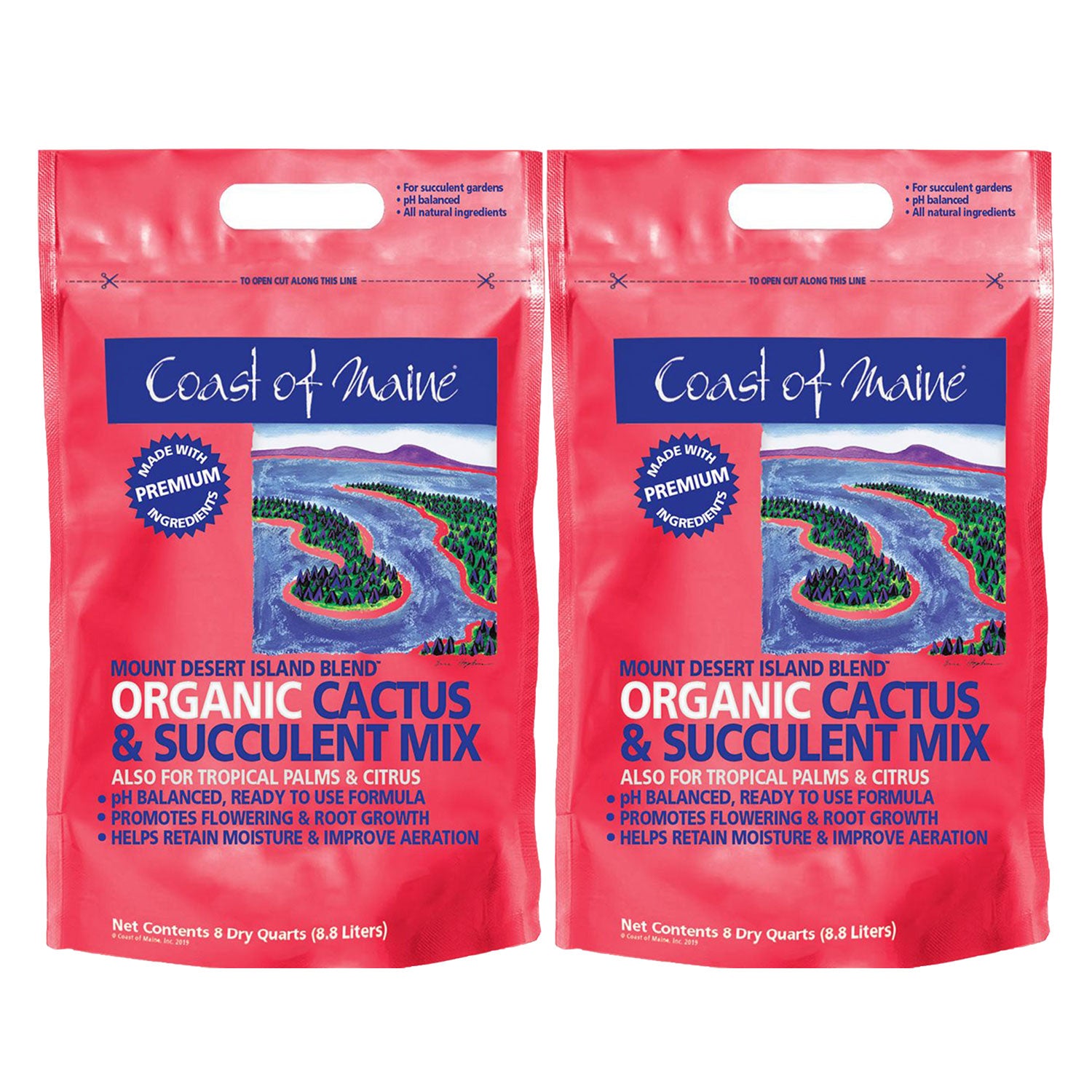 Coast of Maine Mount Desert Organic Cactus Succulent Mix, 8 Quarts (2 Pack) - VMInnovations