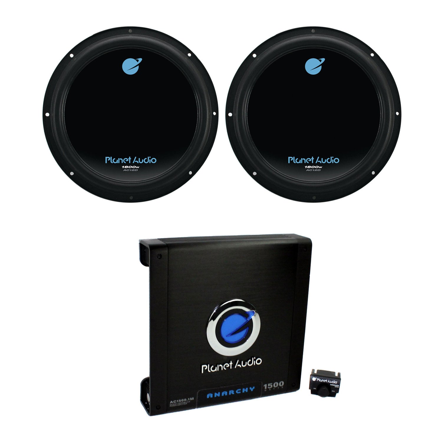 Planet Audio 12 Inch Subwoofer (2 Pack) & AC15001M Car Audio Amplifier w/ Remote - VMInnovations