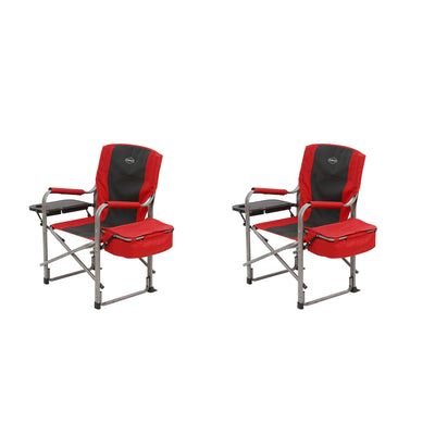 Kamp-Rite Director's Folding Lawn Chair w/ Cooler & Side Table, Red(2 Pack)