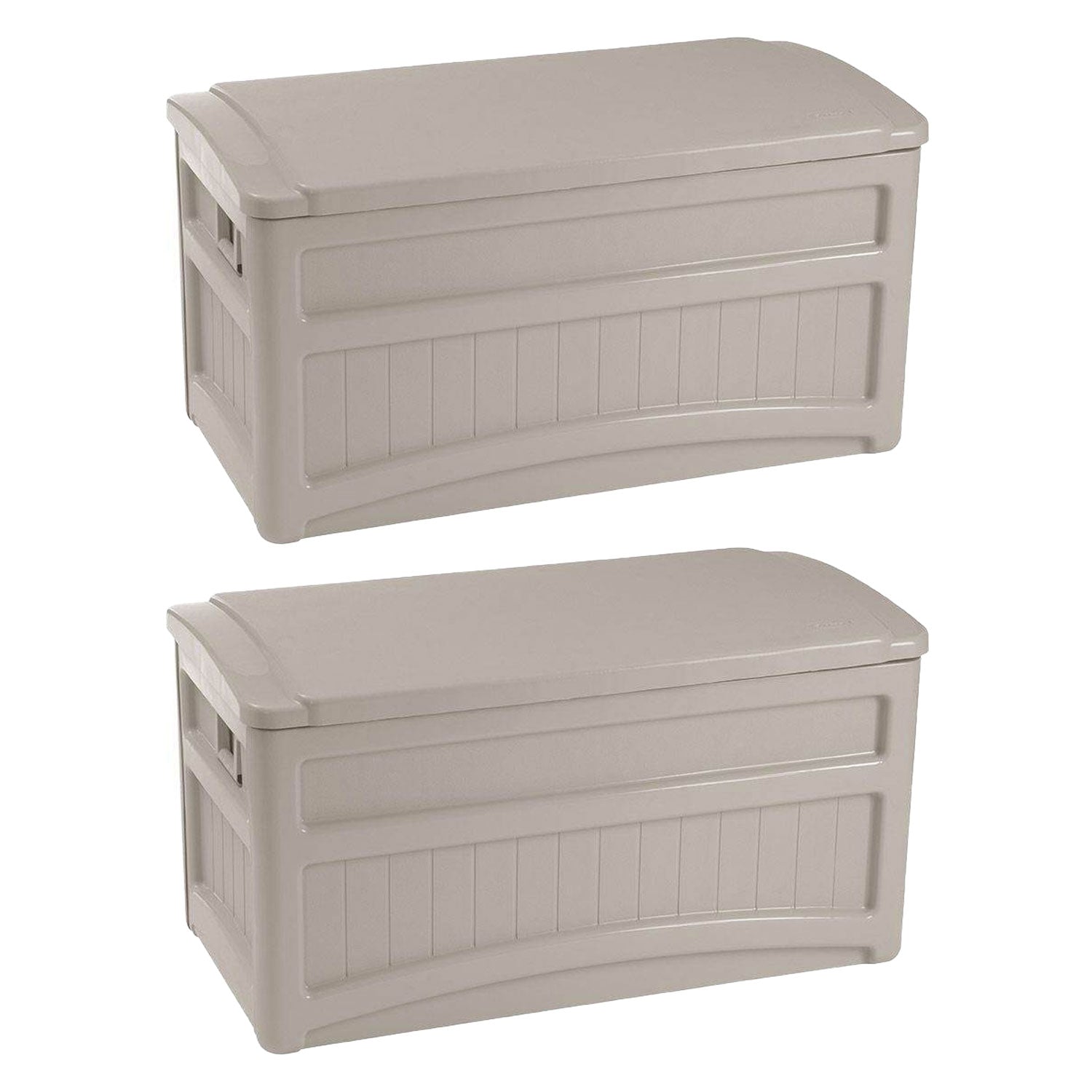 Suncast 73 Gallon Outdoor Patio Deck Storage Organization Box, Taupe (2 Pack) - VMInnovations