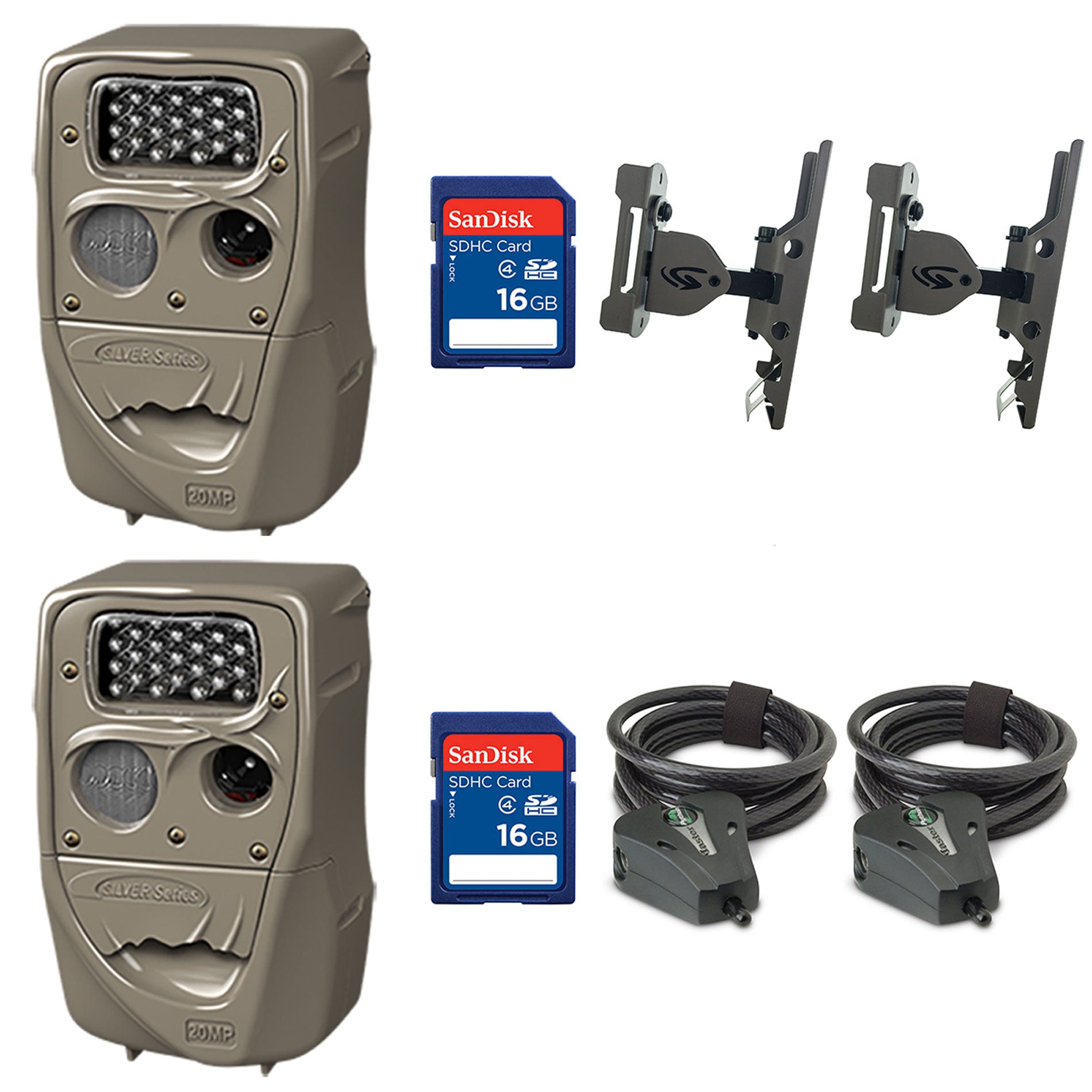 Cuddeback Trail Camera (2pk) + 16GB SD Card (2pk) + Mount (2pk) + Cable (2pk) - VMInnovations