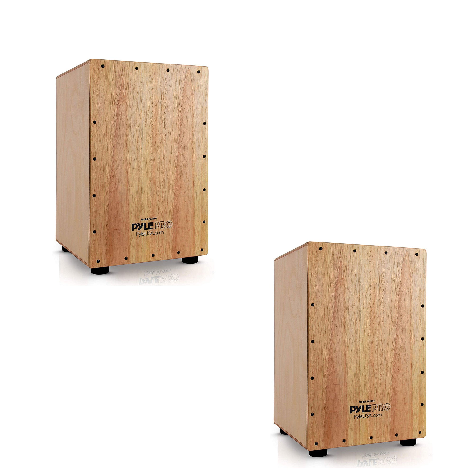 Pyle Pro Hybrid Acoustic Electric Cajon with Built In Pickup Connector (2 Pack)