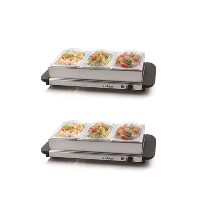 NutriChef 3 Pot Electric Hot Plate Buffet Warmer Chafing Serving Dish (2 Pack)
