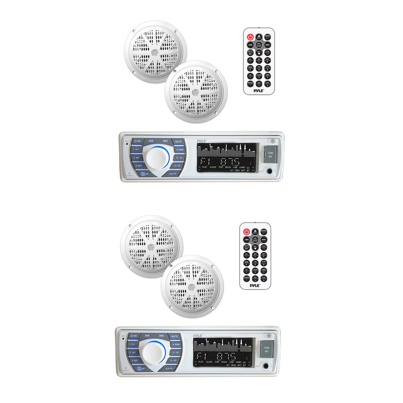 Pyle PLMRKT36WT 5.25 Inch Bluetooth Marine Stereo Receiver Speaker Kit (2 Pack)