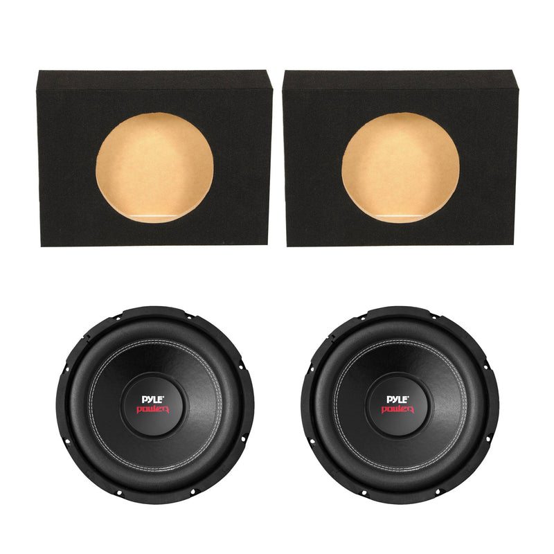 QPower Single 10 Inch Sub Box (2 Pack) and Pyle 1000 Watt Subwoofer (2 Pack)