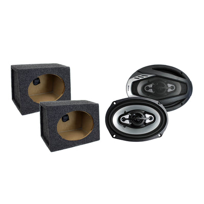 QPower Angled 6 x 9 Inch Speaker Box (2 Pack) & BOSS ONYX NX694 Speaker (2 Pack)