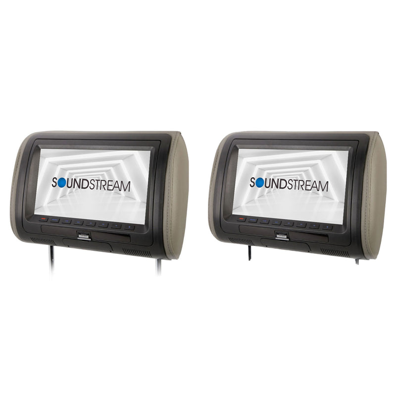 Soundstream Universal Headrest with 9 Inch LCD Screen, 3 Cover Options (2 Pack)