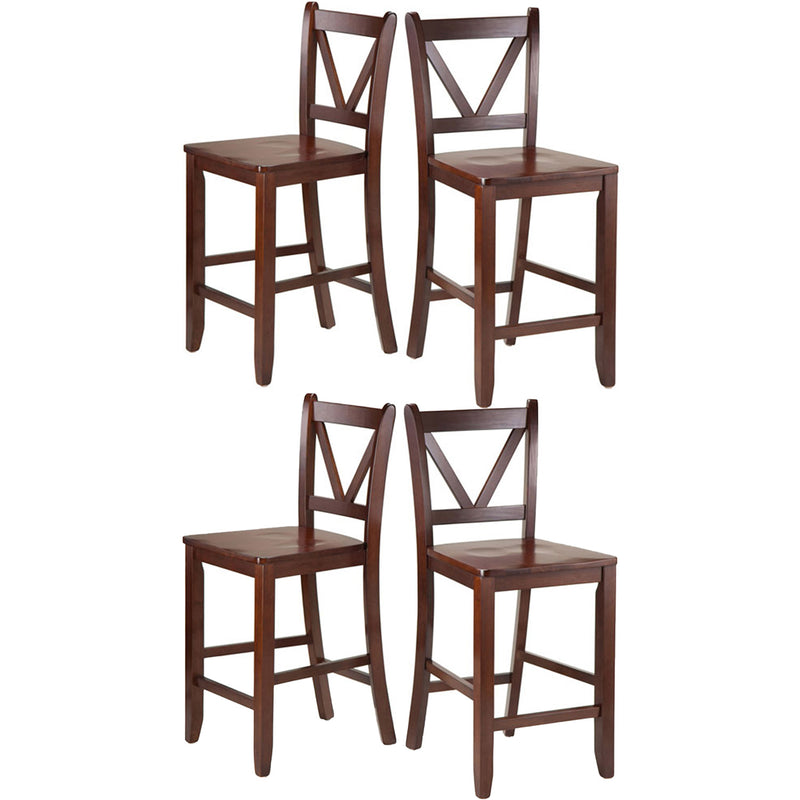 Winsome Victor 24 Inch Tall Solid Wood Counter Bar Stool Set, 4 Piece, Brown
