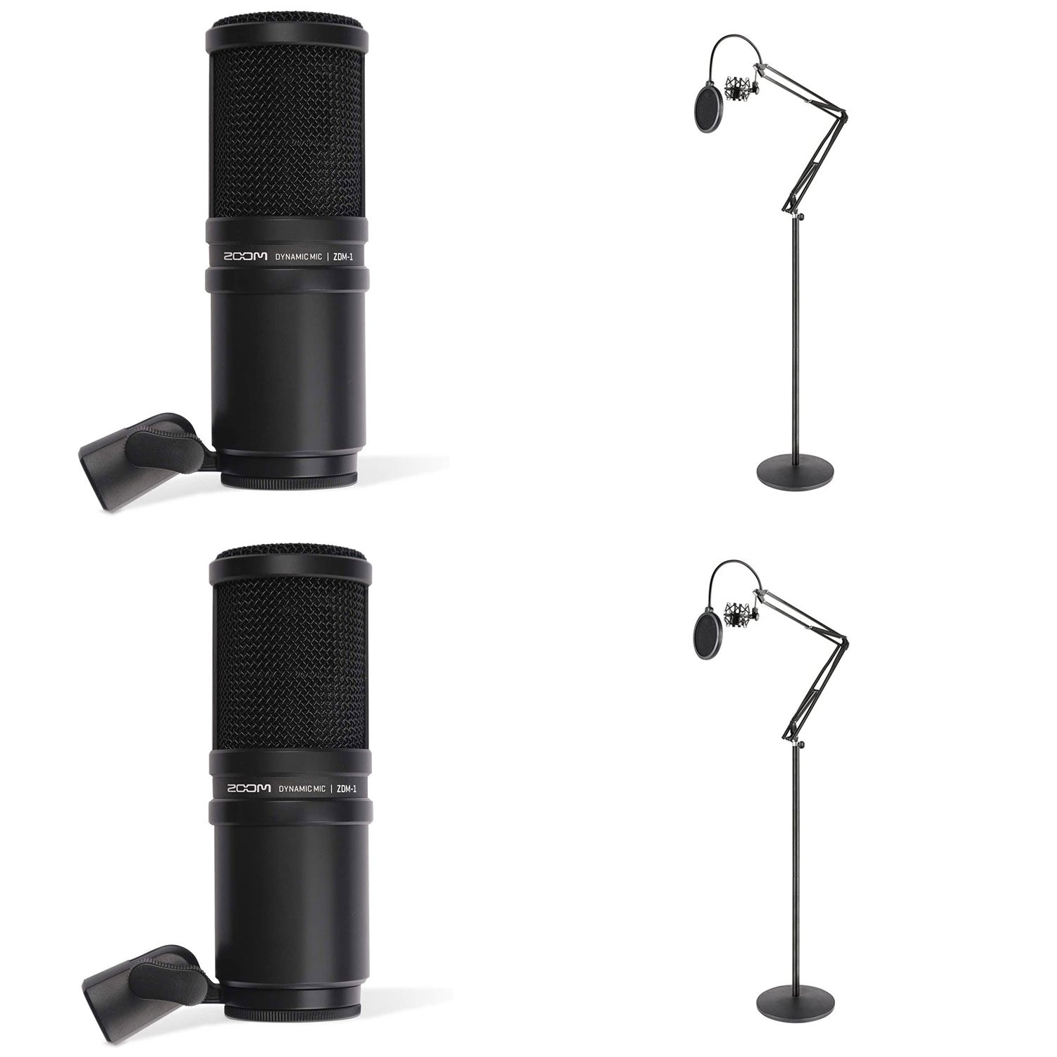Zoom Dynamic Microphone Digital Recorder w/ Pyle Spring Arm Floor Stand (2 Pack)