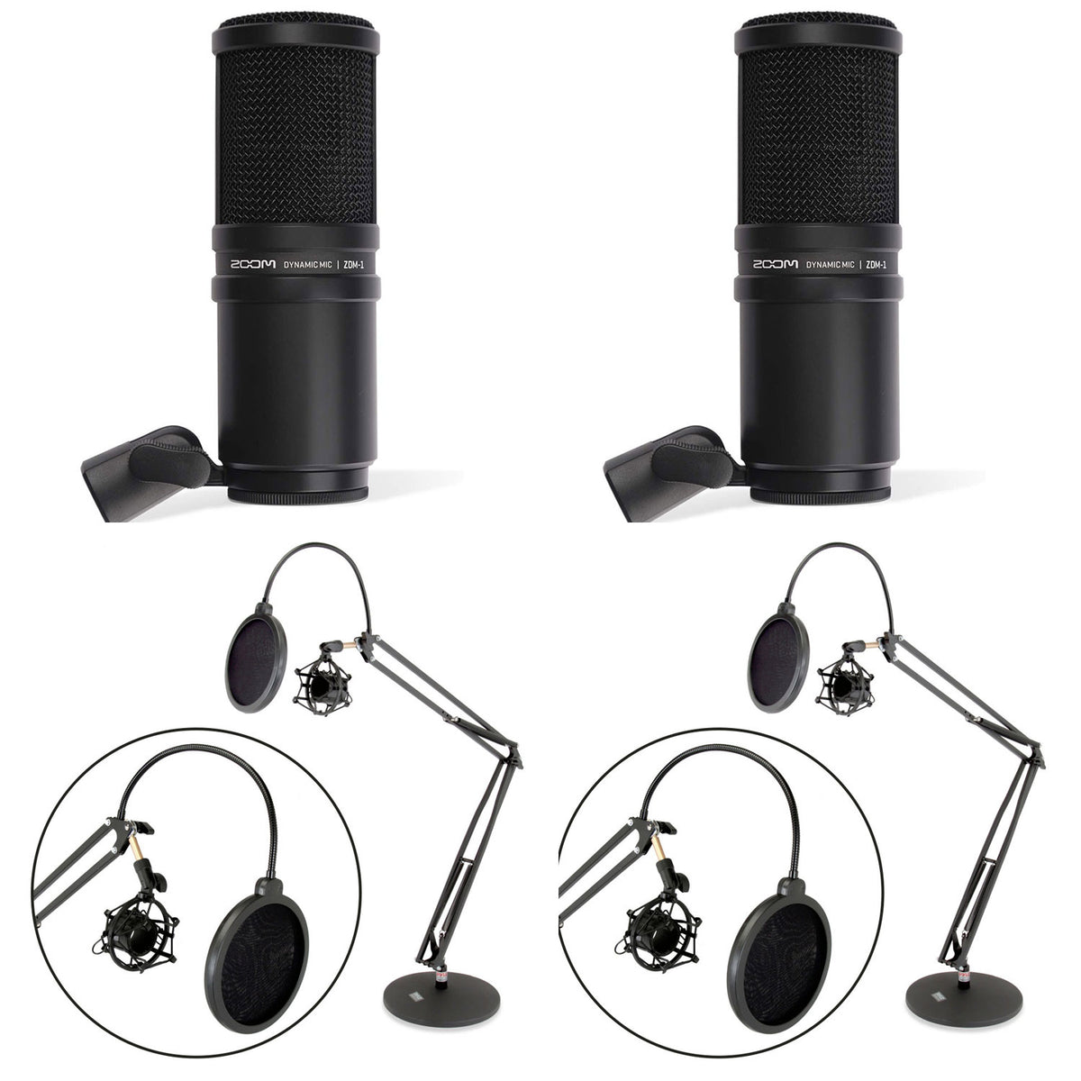 Zoom ZDM-1 Dynamic Audio Recorder Microphone + Pyle Desktop Arm Stand (2 Pack)
