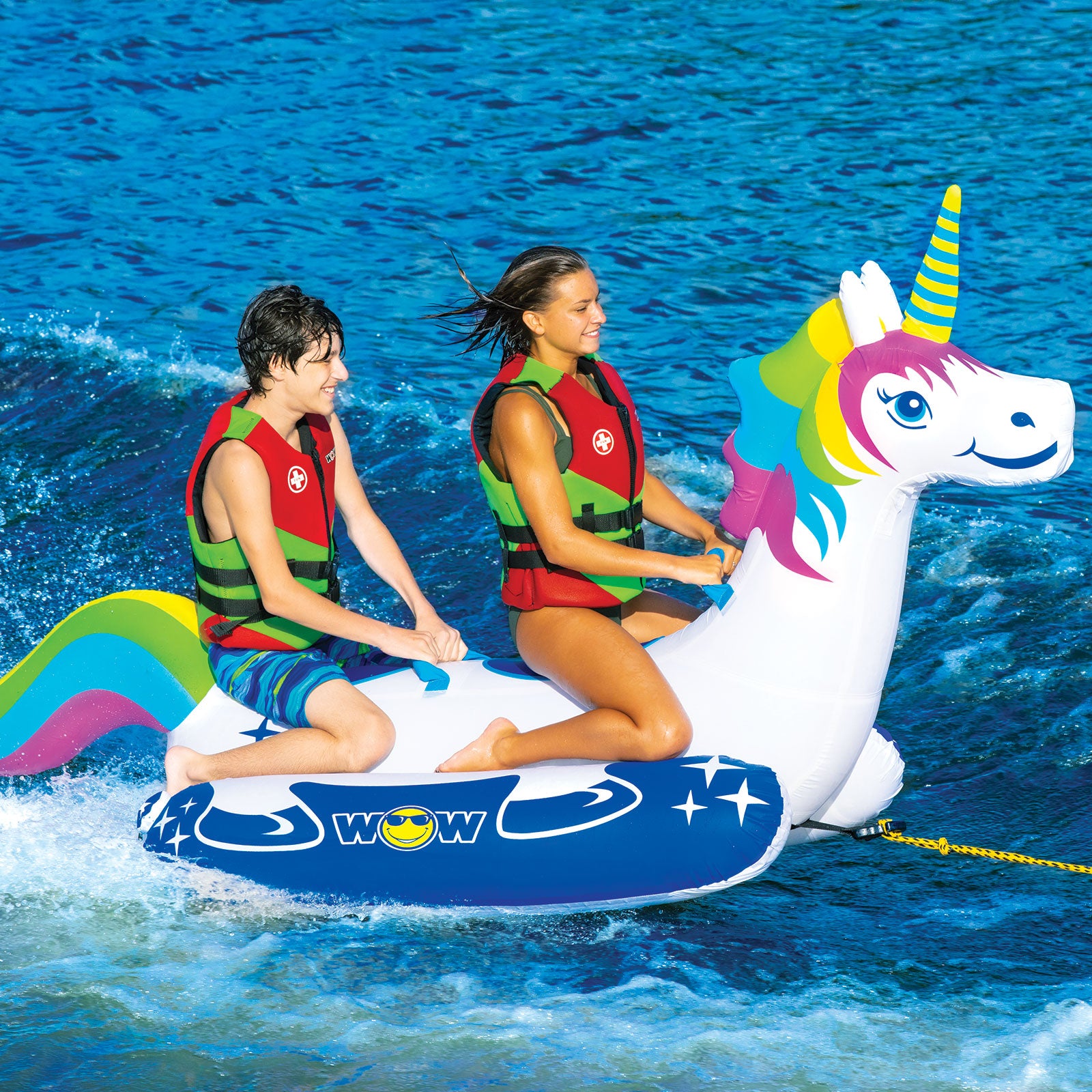 WOW Watersports Mega Ducky 2 Person Boating Tube and Rainbow Unicorn Lake Tube
