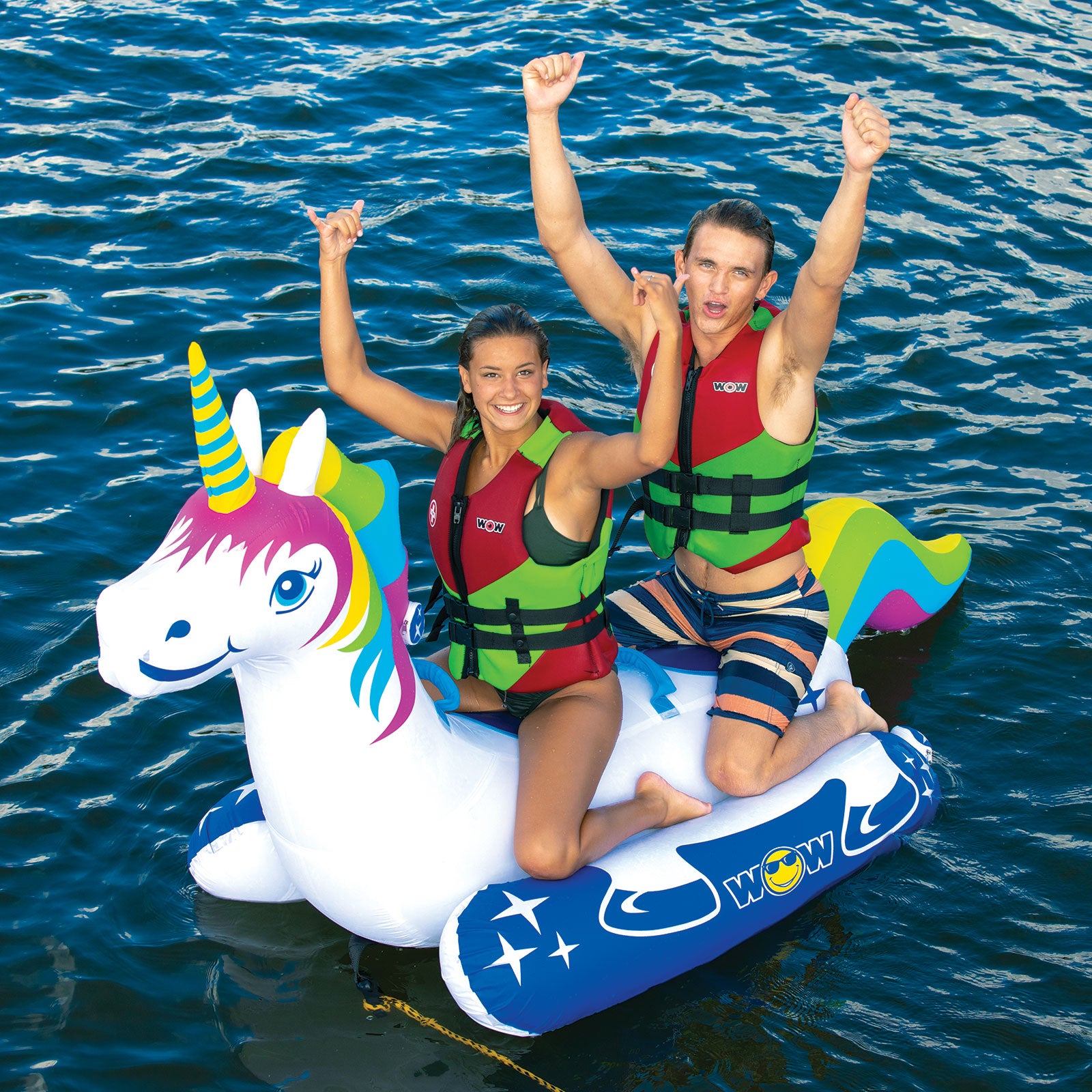 WOW Watersports Mega Ducky 2 Person Boating Tube and Rainbow Unicorn Lake Tube
