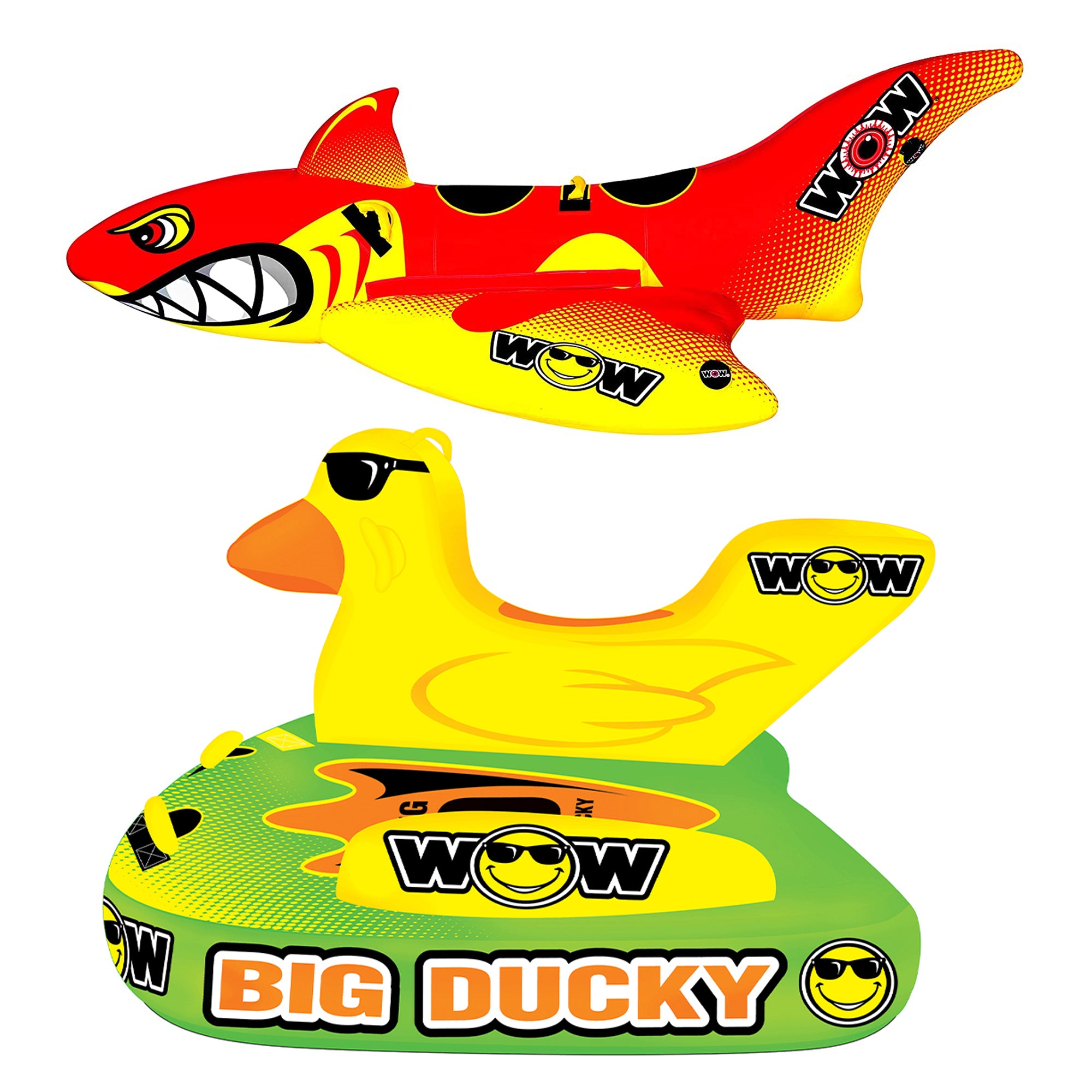 WOW Watersports Inflatable 2 Person Big Shark Boating Tube and Big Ducky Tube - VMInnovations