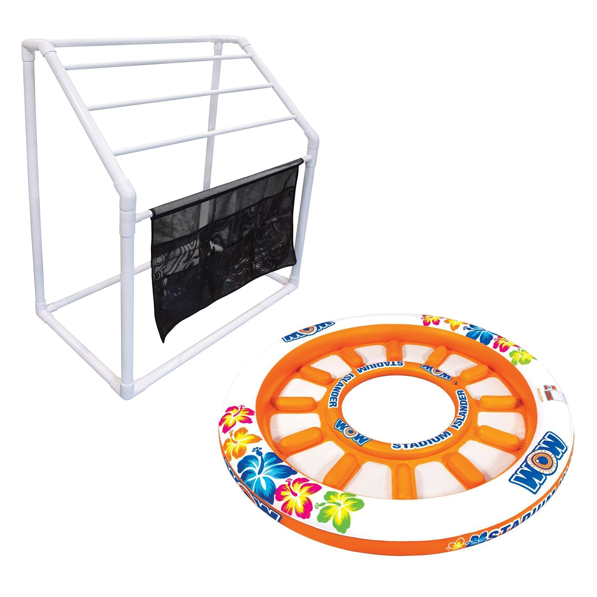 WOW Watersports Freestanding 5 Rail Towel Rack and Stadium Island Float, Orange