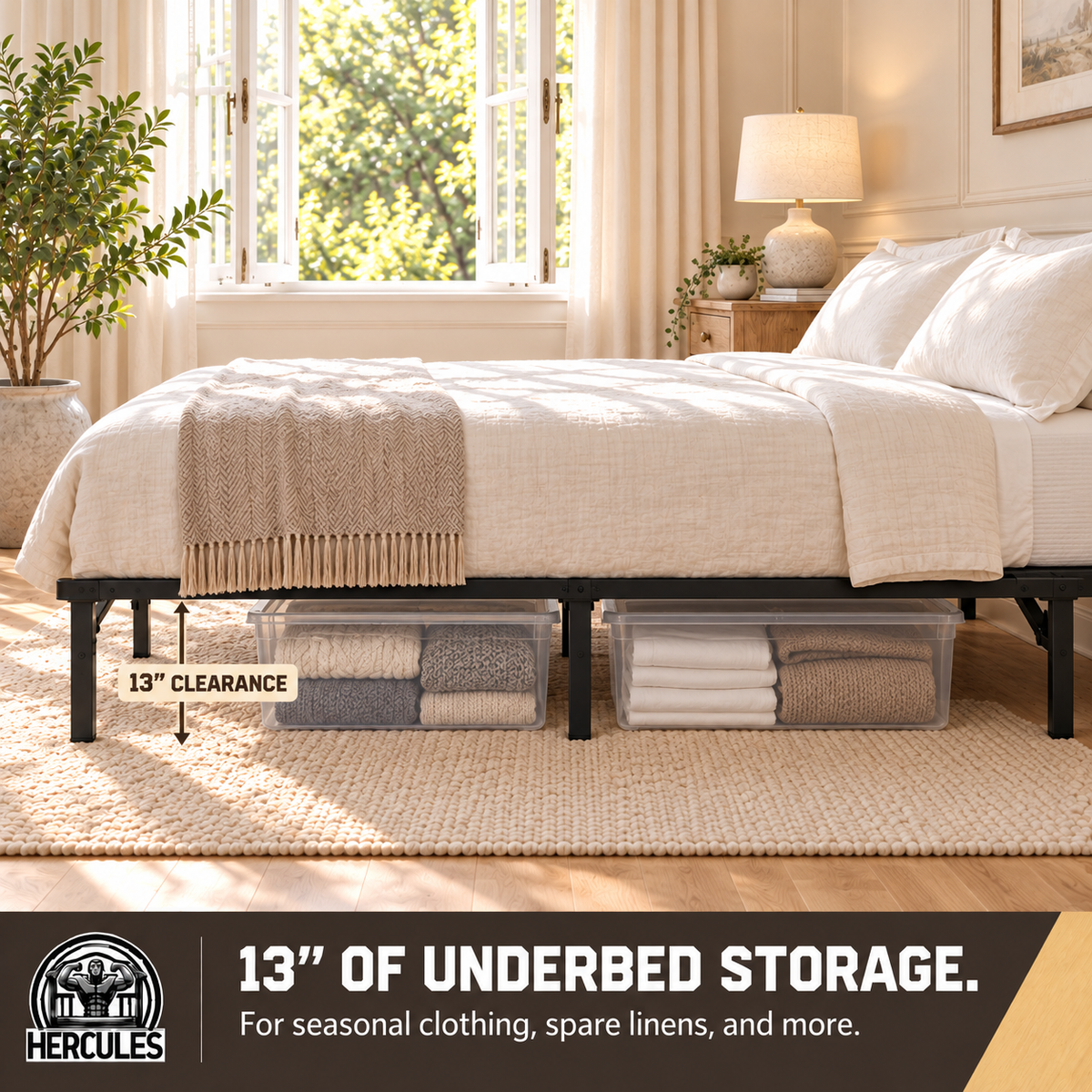 Hercules Folding Metal Bed Frame, 14 Inch Platform Mattress Foundation, Full - VMInnovations