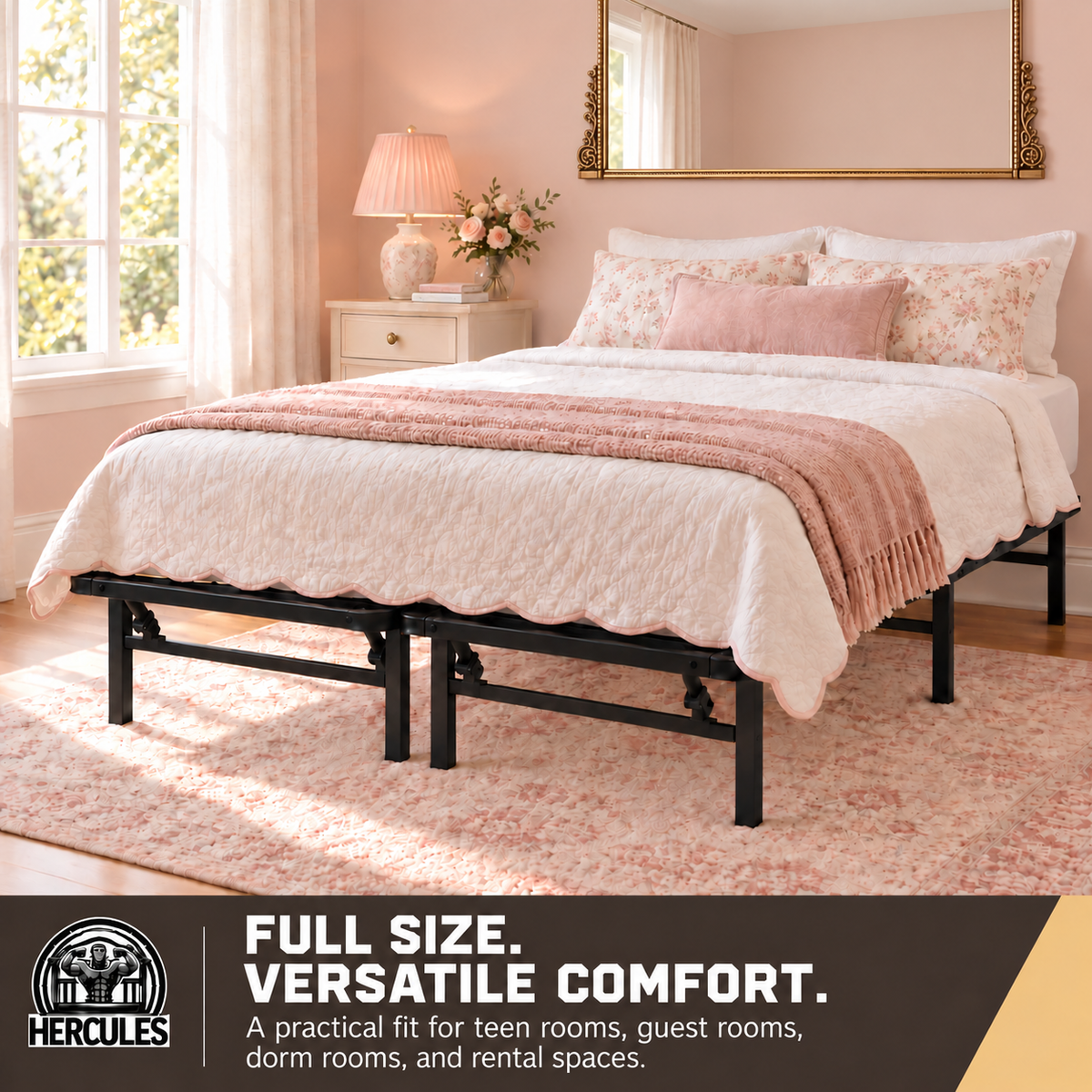 Hercules Folding Metal Bed Frame, 14 Inch Platform Mattress Foundation, Full - VMInnovations