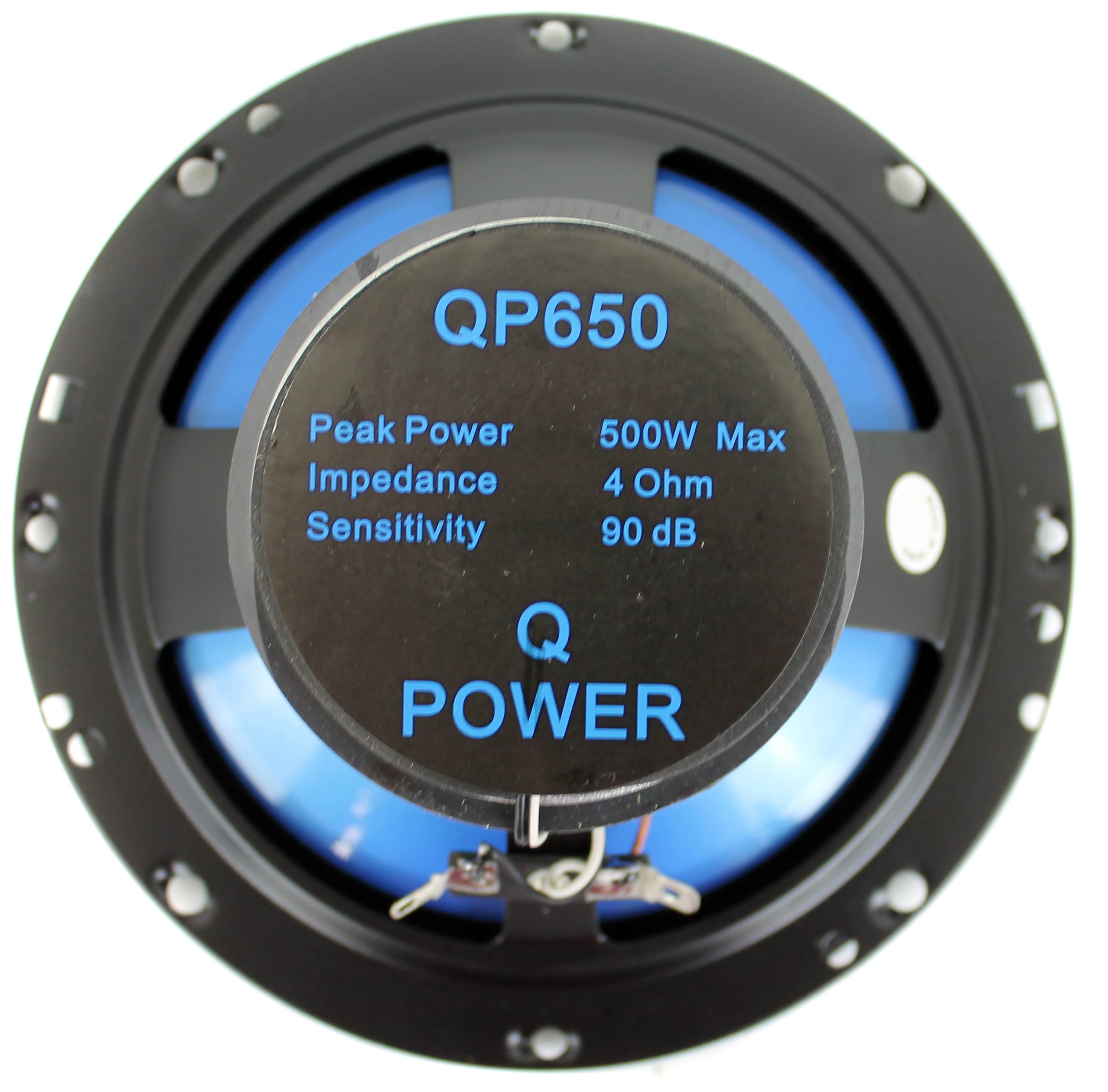 2) Q POWER 6.5" 300 Watt 2-Way Blue Car Speakers | QP650 (Used)