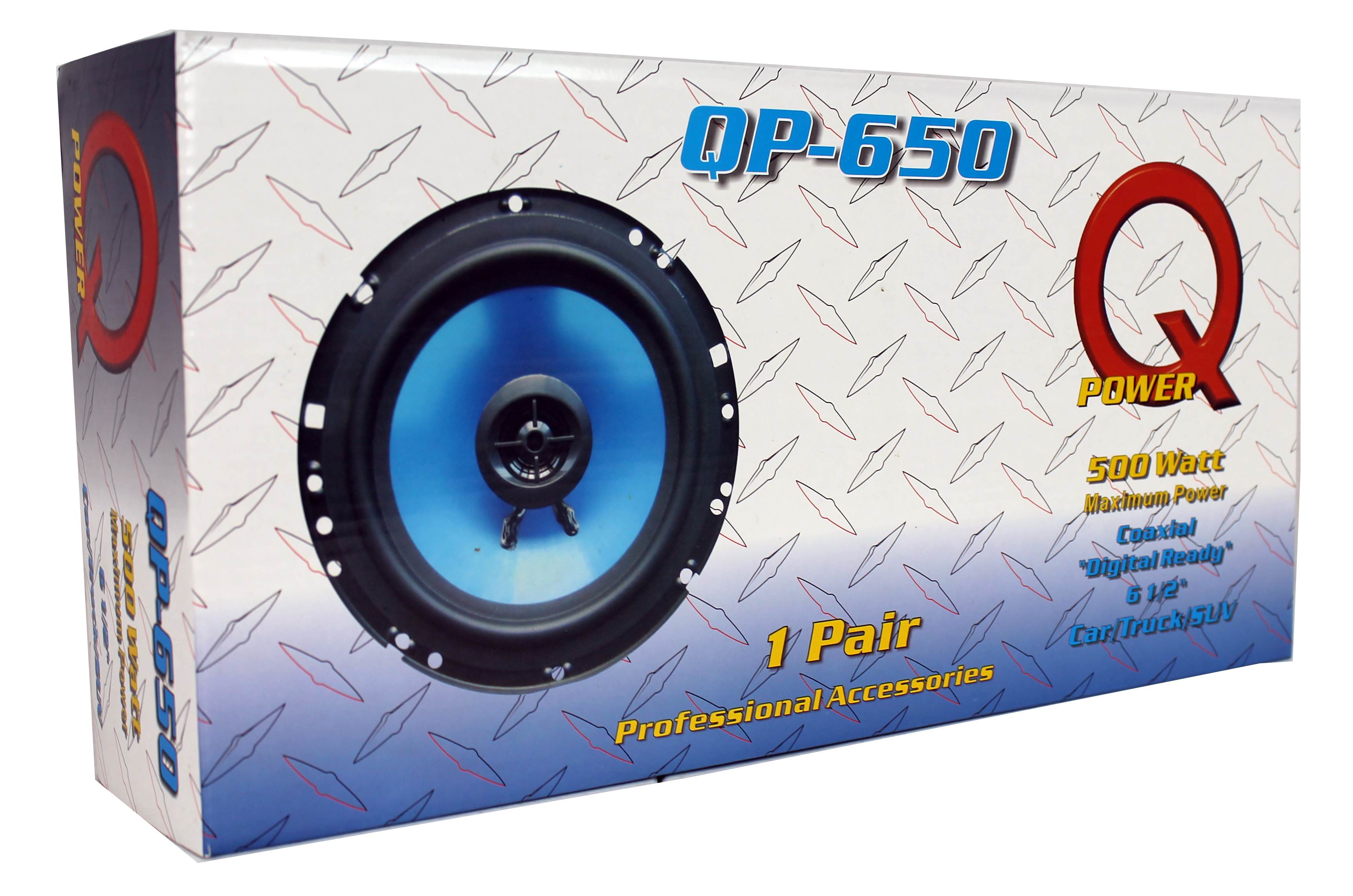 2) Q POWER 6.5" 300 Watt 2-Way Blue Car Speakers | QP650 (Used)