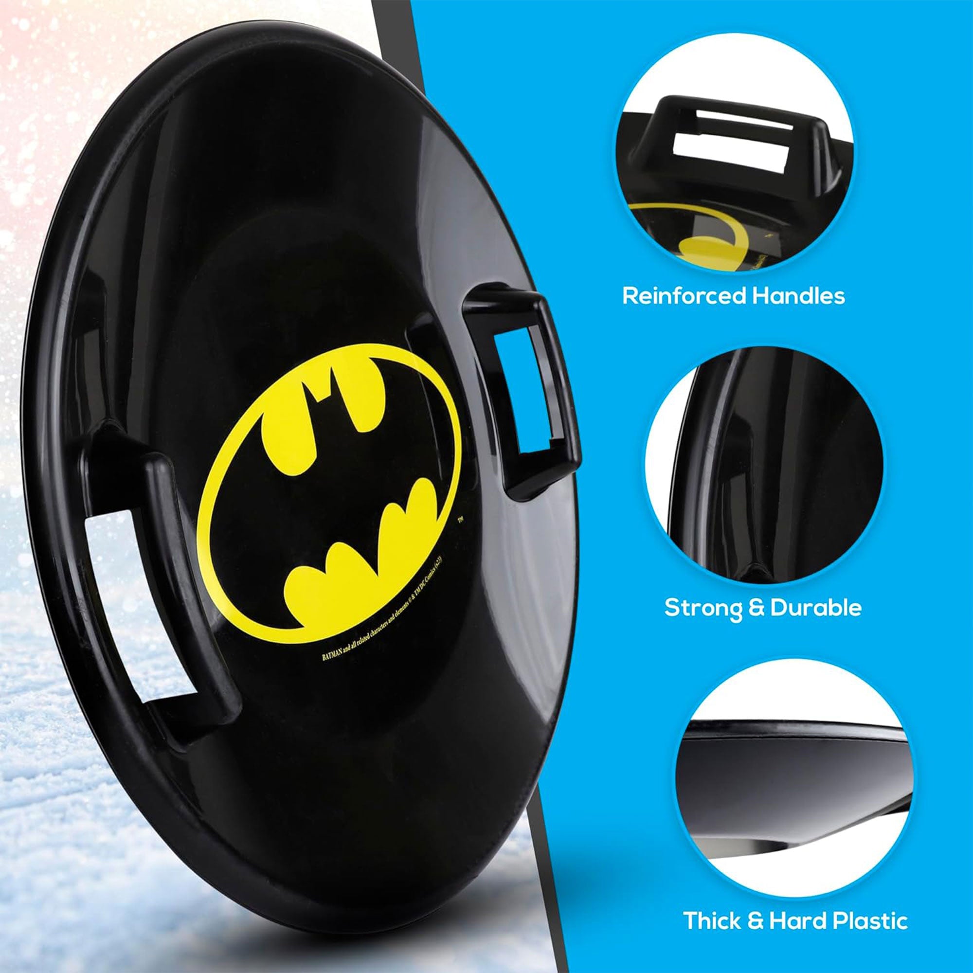 Slippery Racer Pro Round Batman Plastic Saucer Disc Snow Sled, Black (Used) - VMInnovations