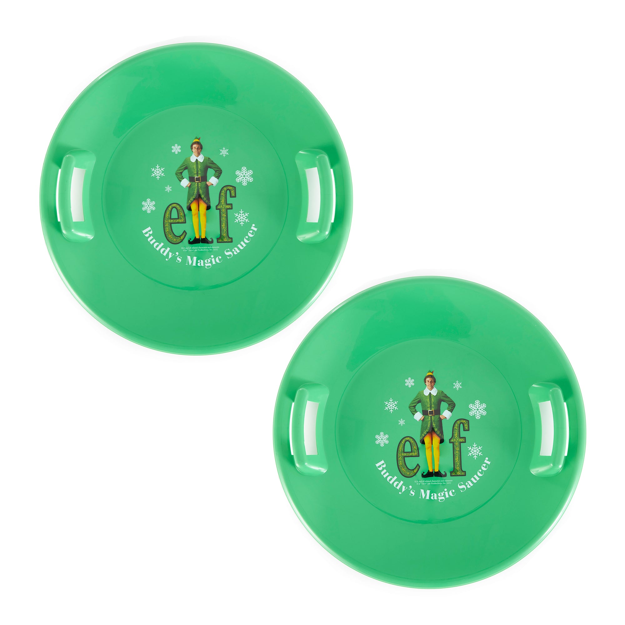 Slippery Racer Downhill Buddy The Elf Plastic Saucer Disc Sled, Green (2 Pack) - VMInnovations
