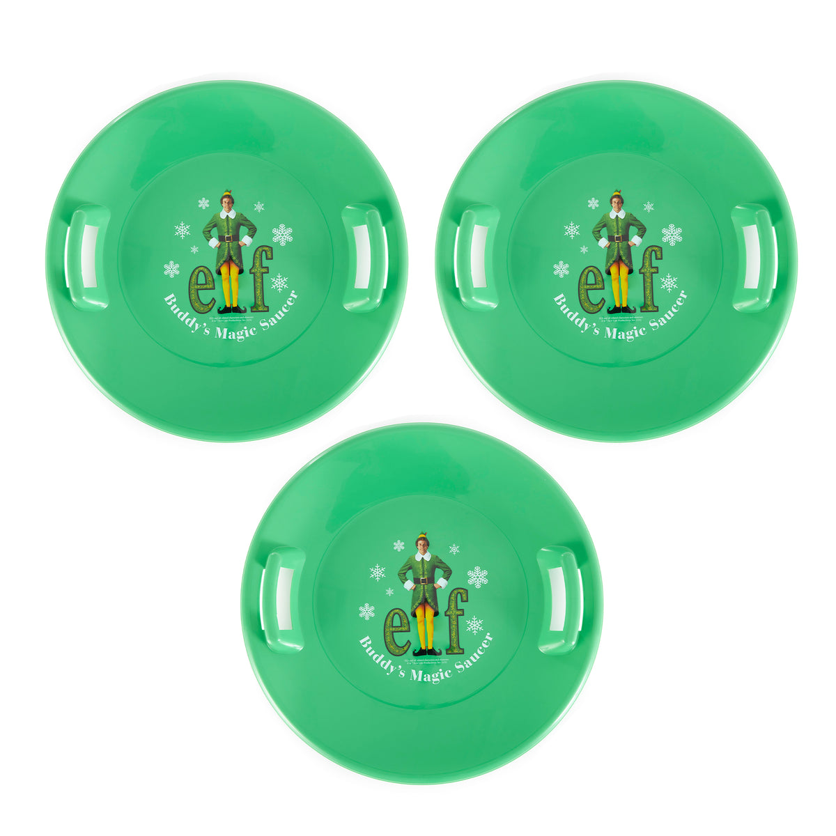 Slippery Racer Downhill Pro Buddy The Elf Saucer Disc Snow Sled, Green (3 Pack)
