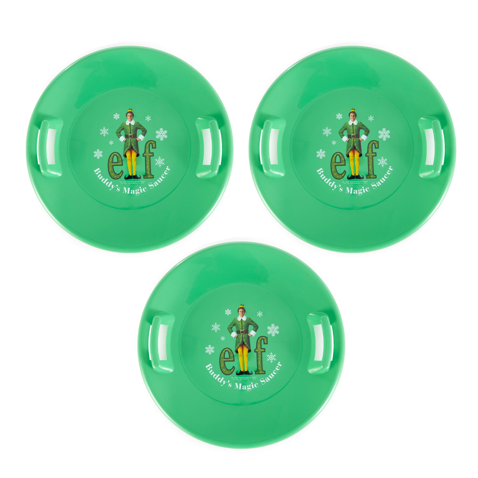 Slippery Racer Downhill Pro Buddy The Elf Saucer Disc Snow Sled, Green (3 Pack) - VMInnovations